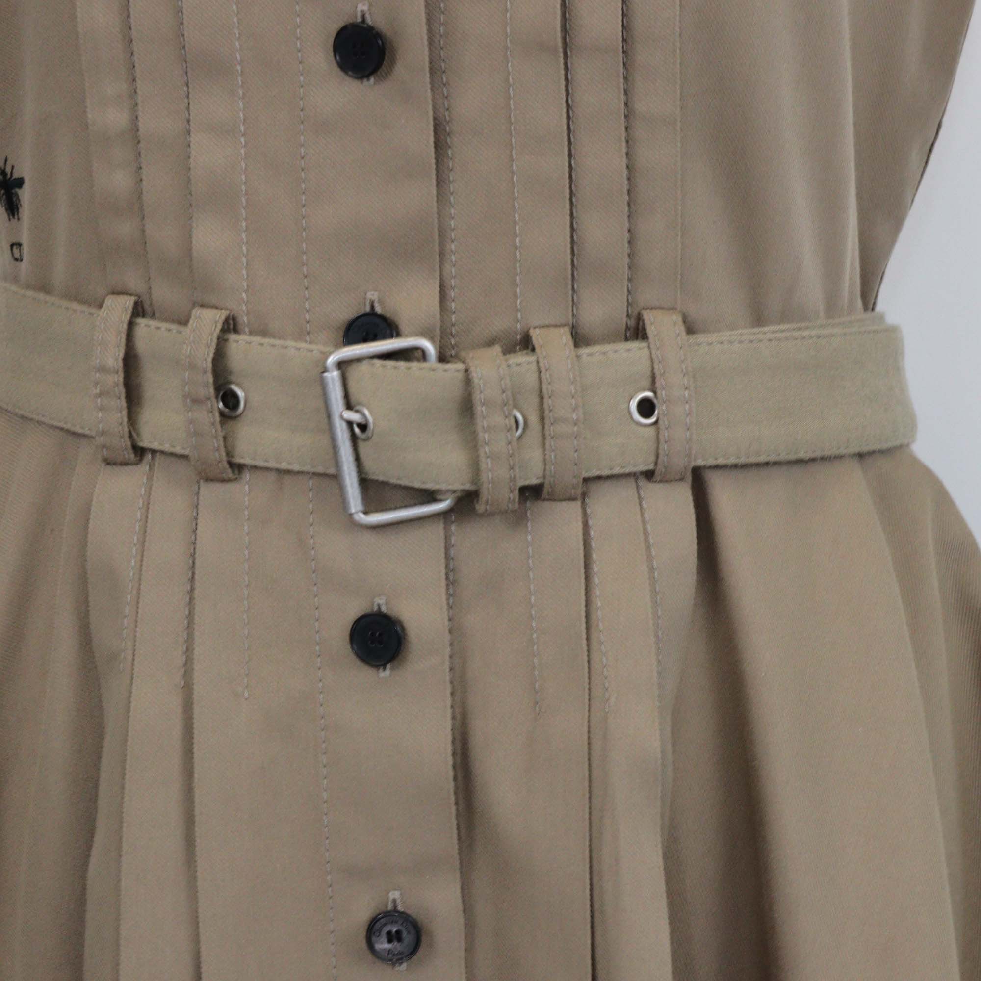 Christian Dior Brown Blend Cotton Pleated Belted Midi Dress