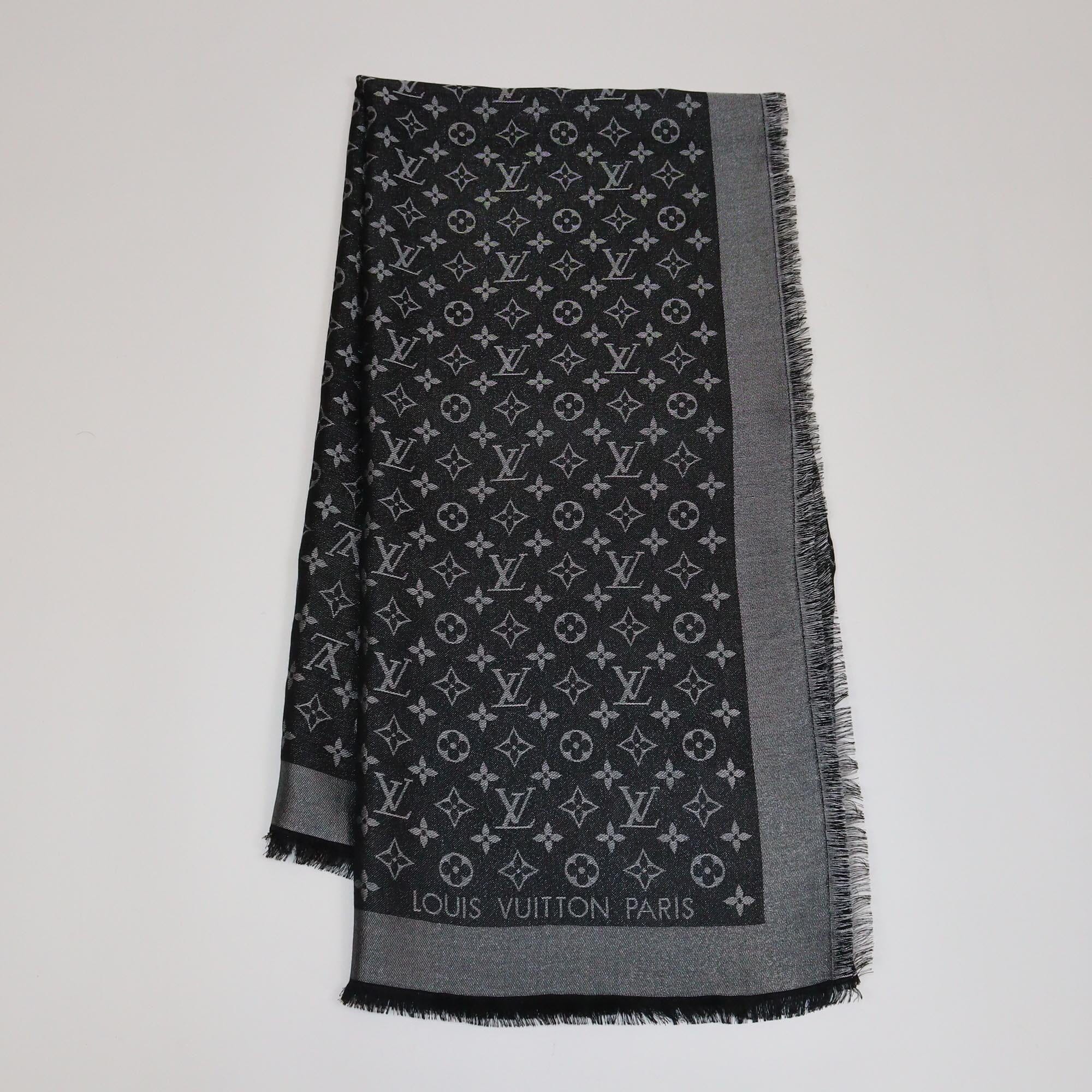 Louis Vuitton Black/Metallic Grey Monogram Square Shawl Womens Louis Vuitton 