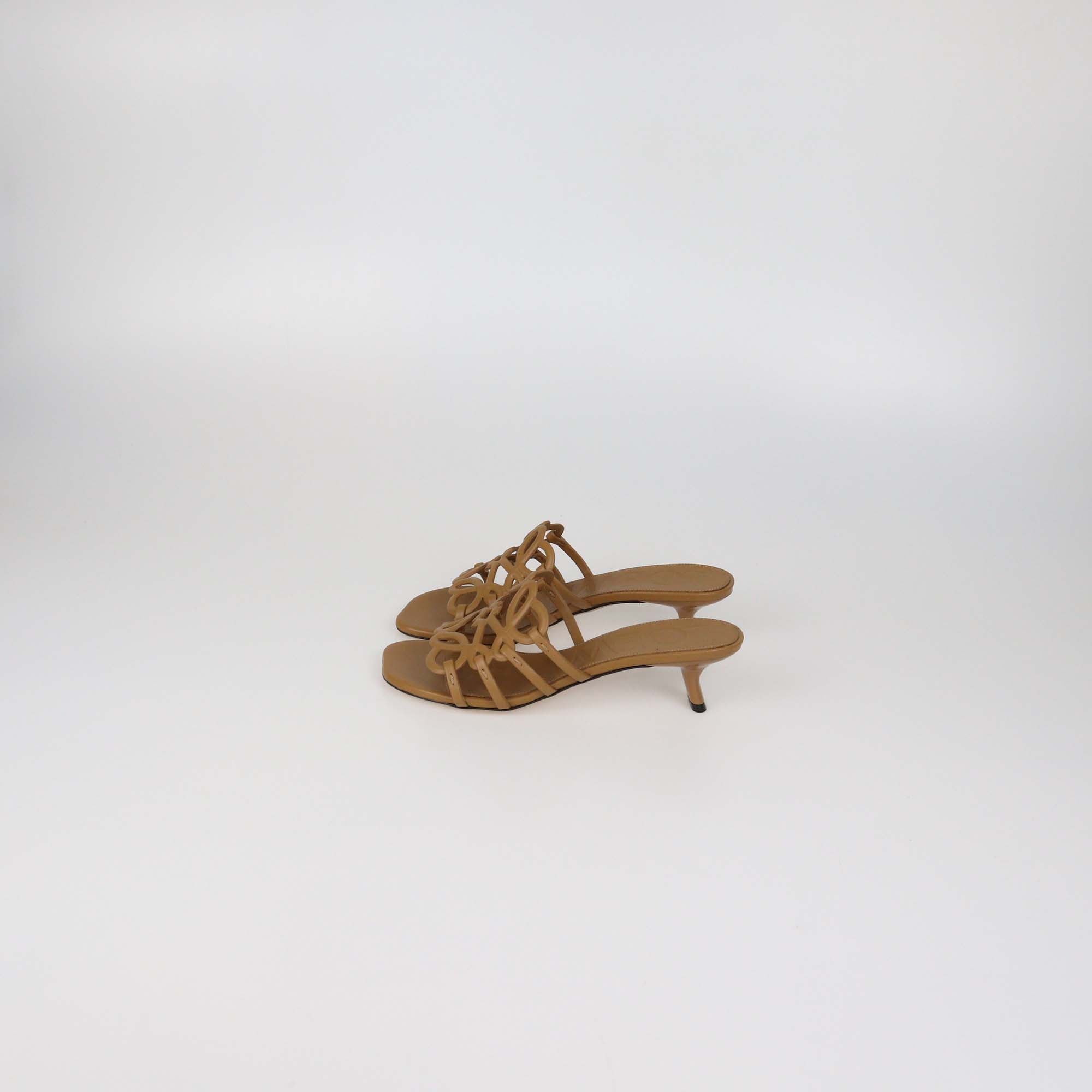 Loewe Camel Leather Petal Anagram Sandals