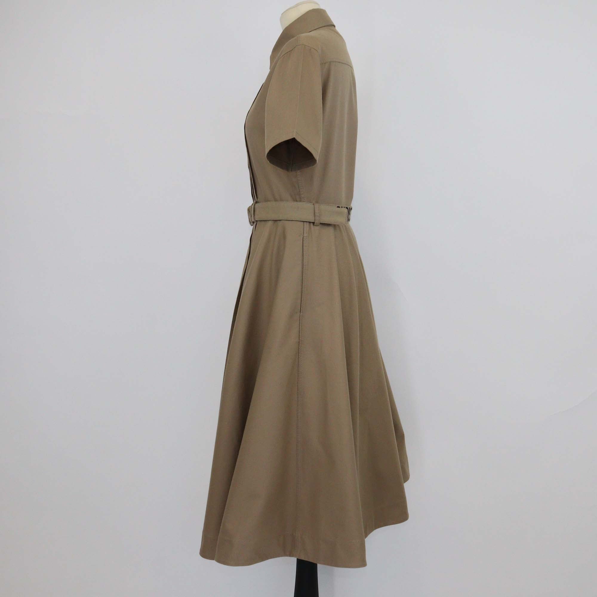 Christian Dior Brown Blend Cotton Pleated Belted Midi Dress