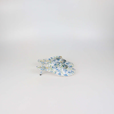 Loewe White/Blue Floral Printed Leather Pebble Soft 45 Mules