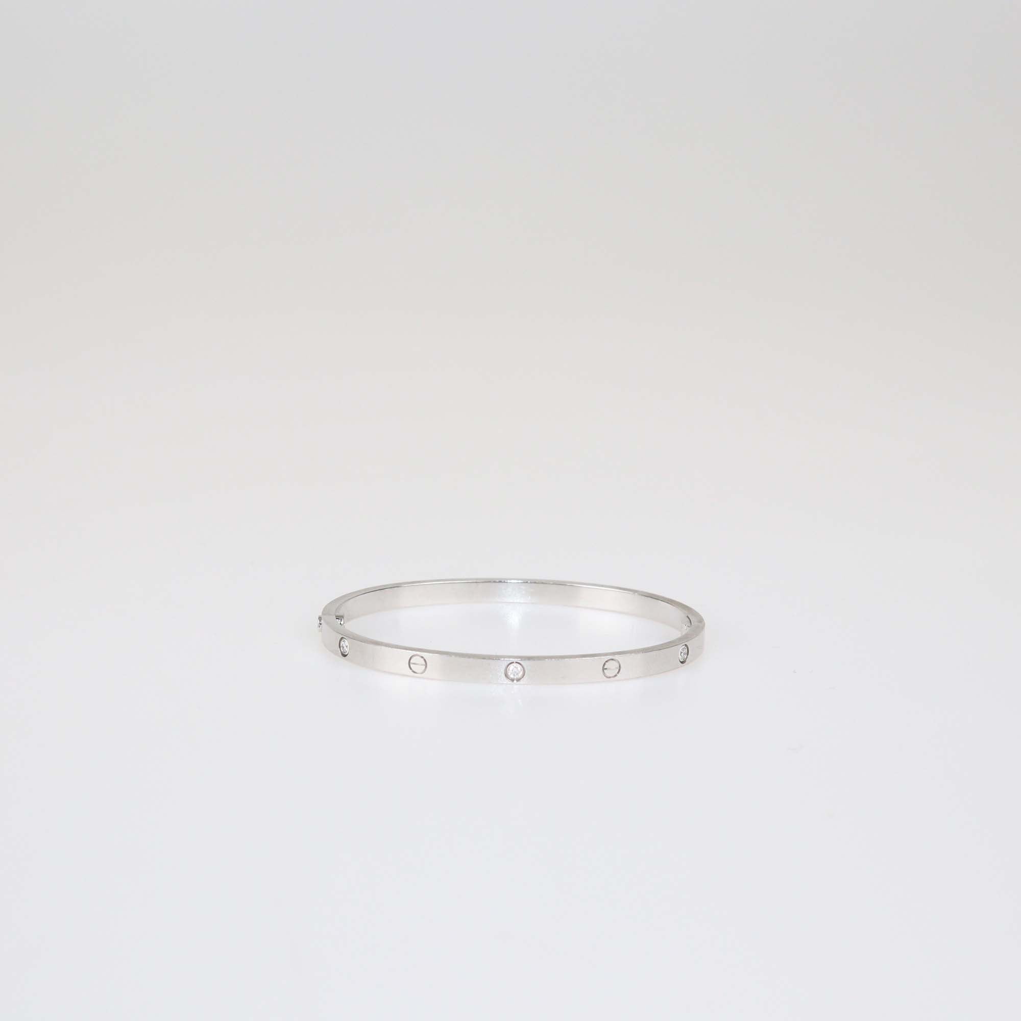 Cartier 18k White Gold Diamond Love Bangle Bracelet SM Size 16