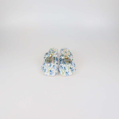 Loewe White/Blue Floral Printed Leather Pebble Soft 45 Mules