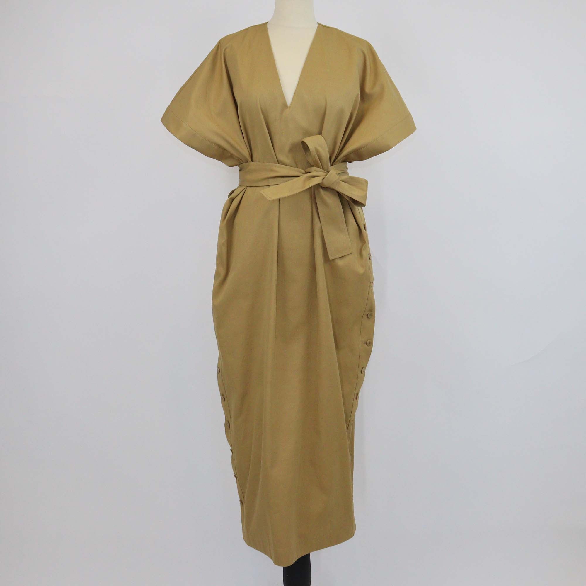 Sa Su Phi Khaki Cotton Button Up Belted Maxi Dress