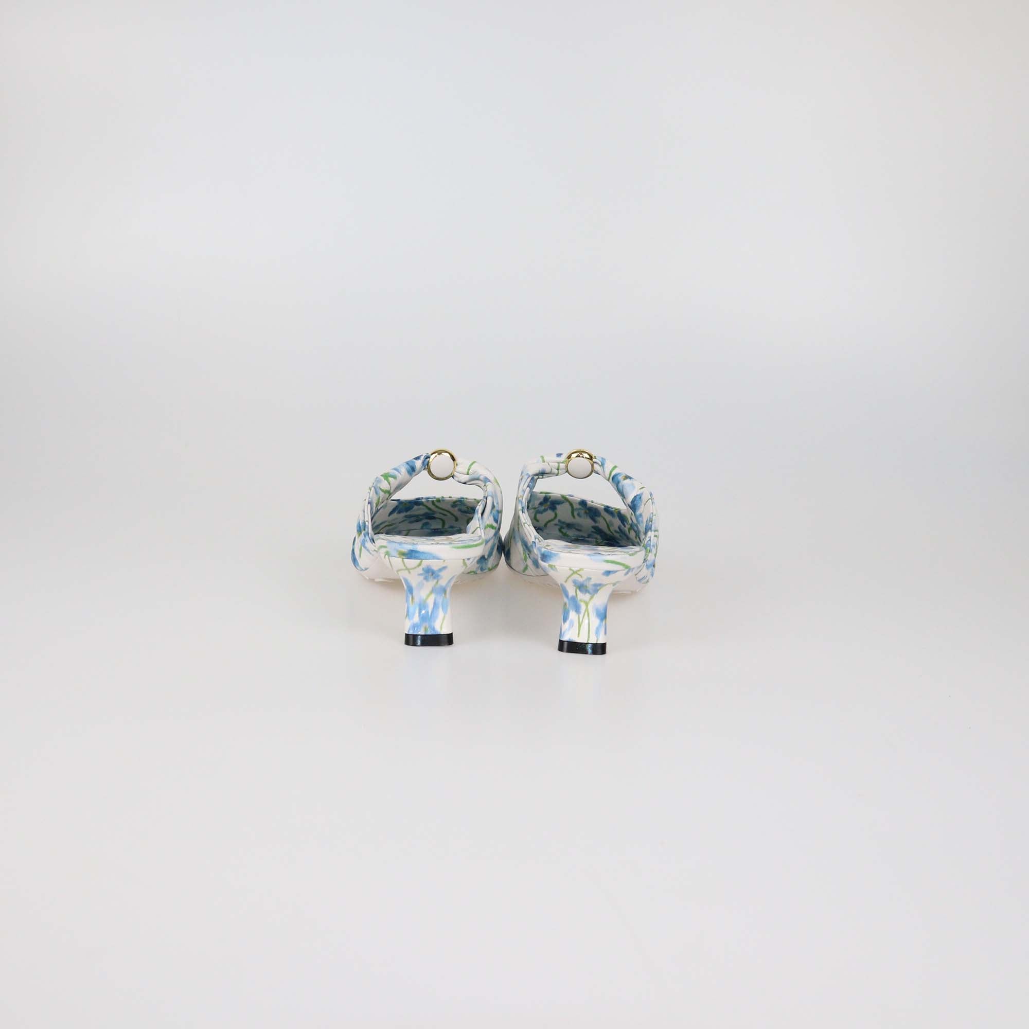 Loewe White/Blue Floral Printed Leather Pebble Soft 45 Mules