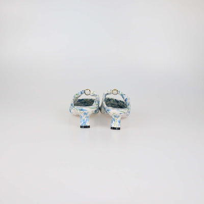 Loewe White/Blue Floral Printed Leather Pebble Soft 45 Mules