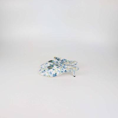 Loewe White/Blue Floral Printed Leather Pebble Soft 45 Mules