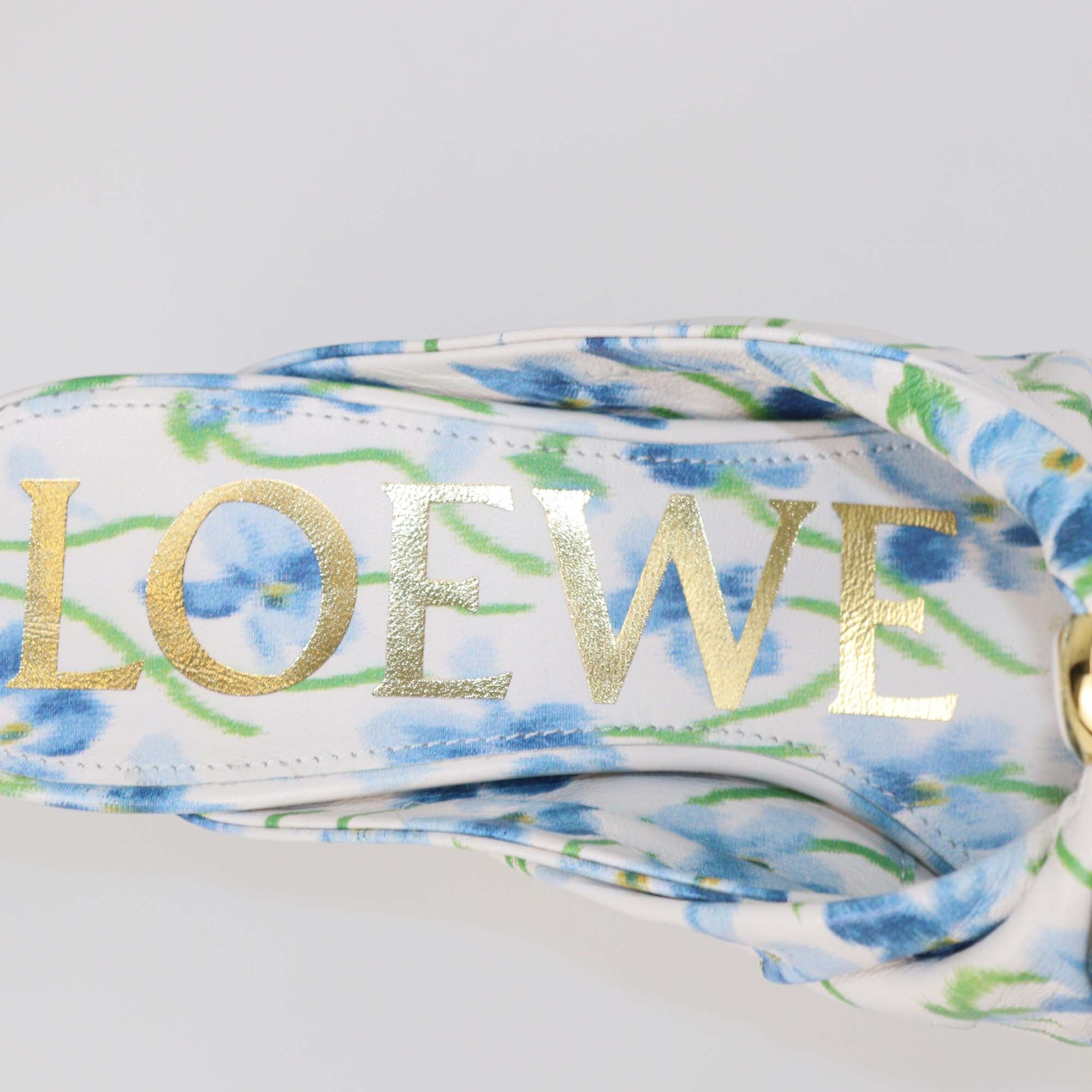 Loewe White/Blue Floral Printed Leather Pebble Soft 45 Mules
