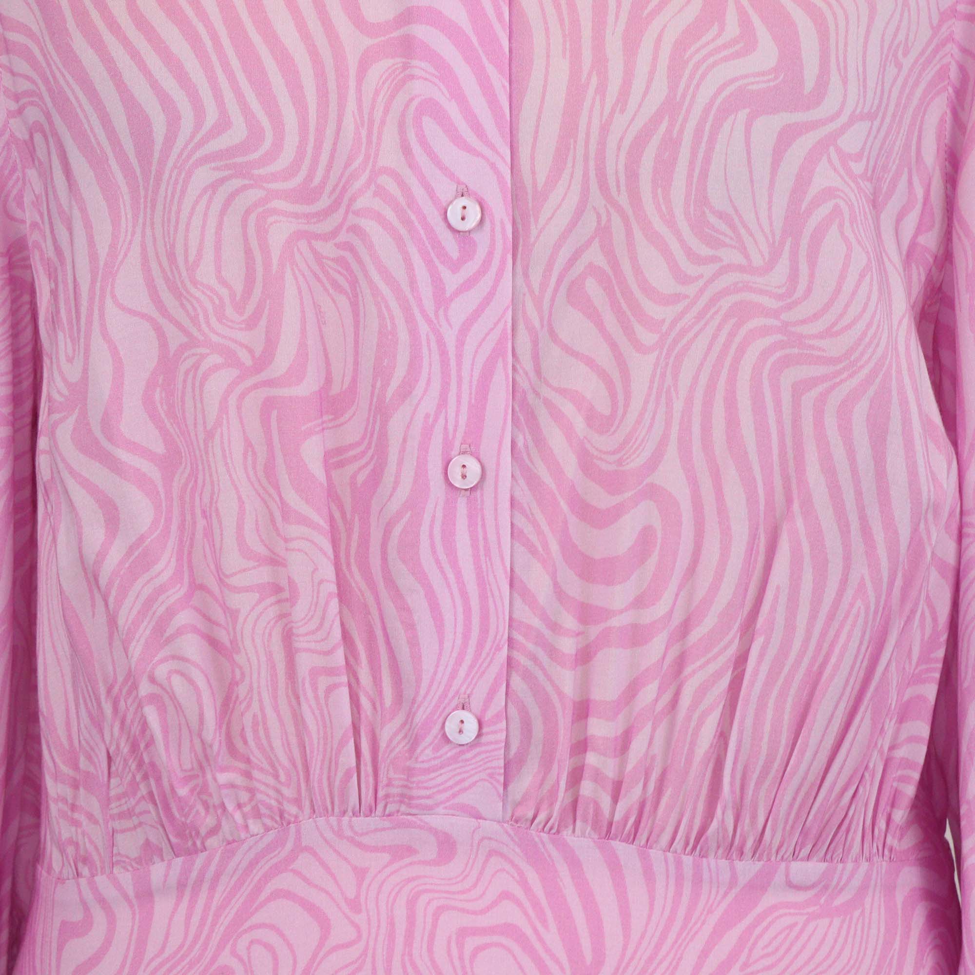 Rixo Pink Viscose Marble Effect Pleated Izzy Shirt Dress