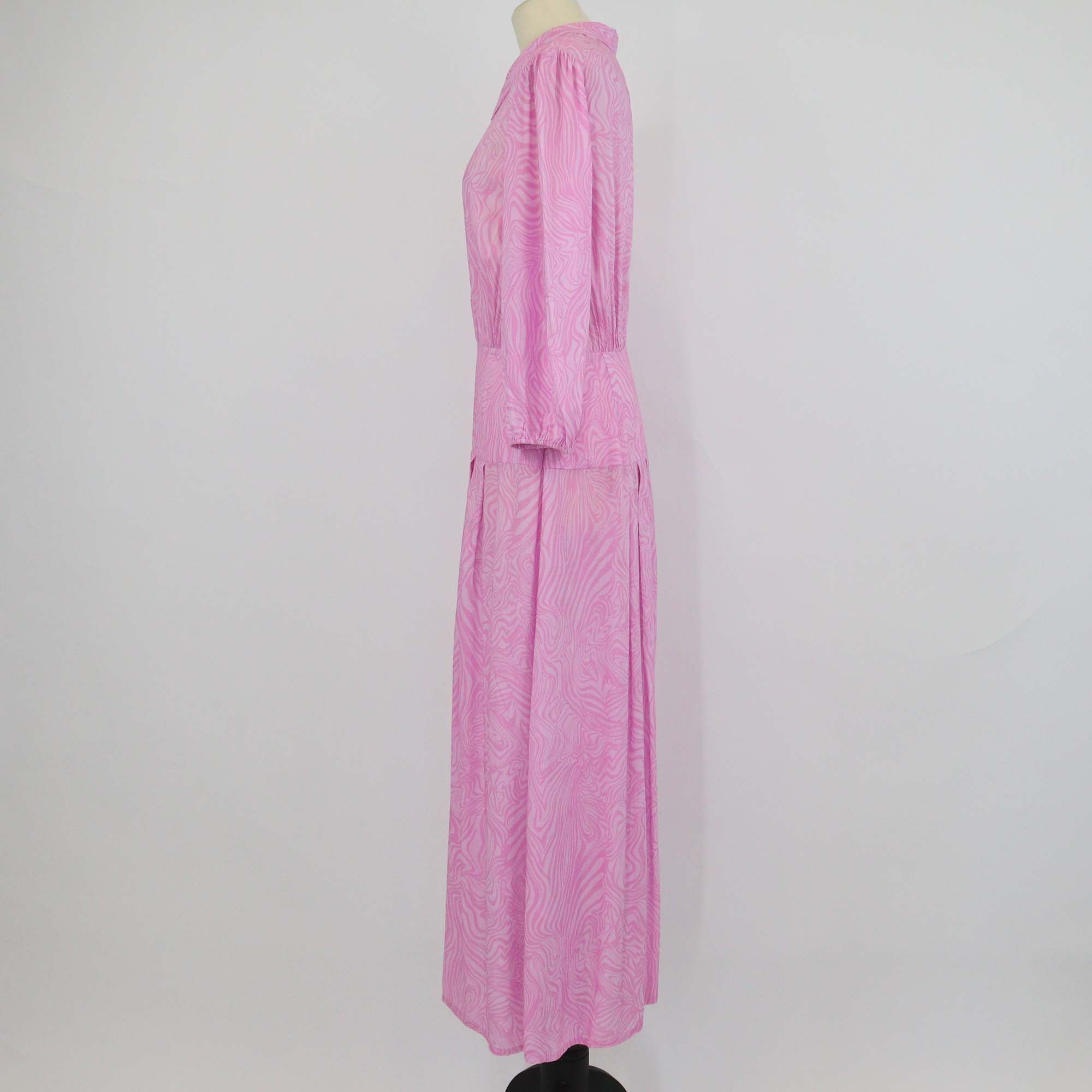 Rixo Pink Viscose Marble Effect Pleated Izzy Shirt Dress