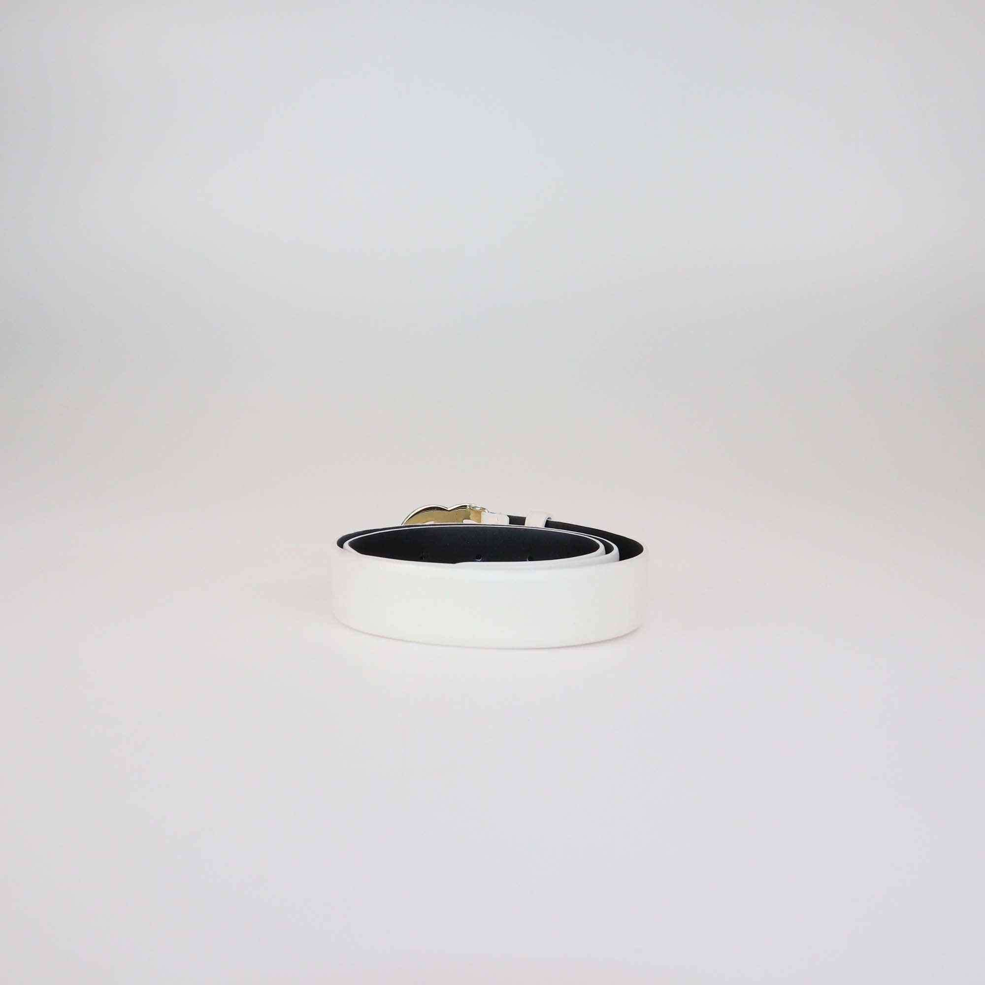 Chanel White Leather CC Enamel Buckle Belt