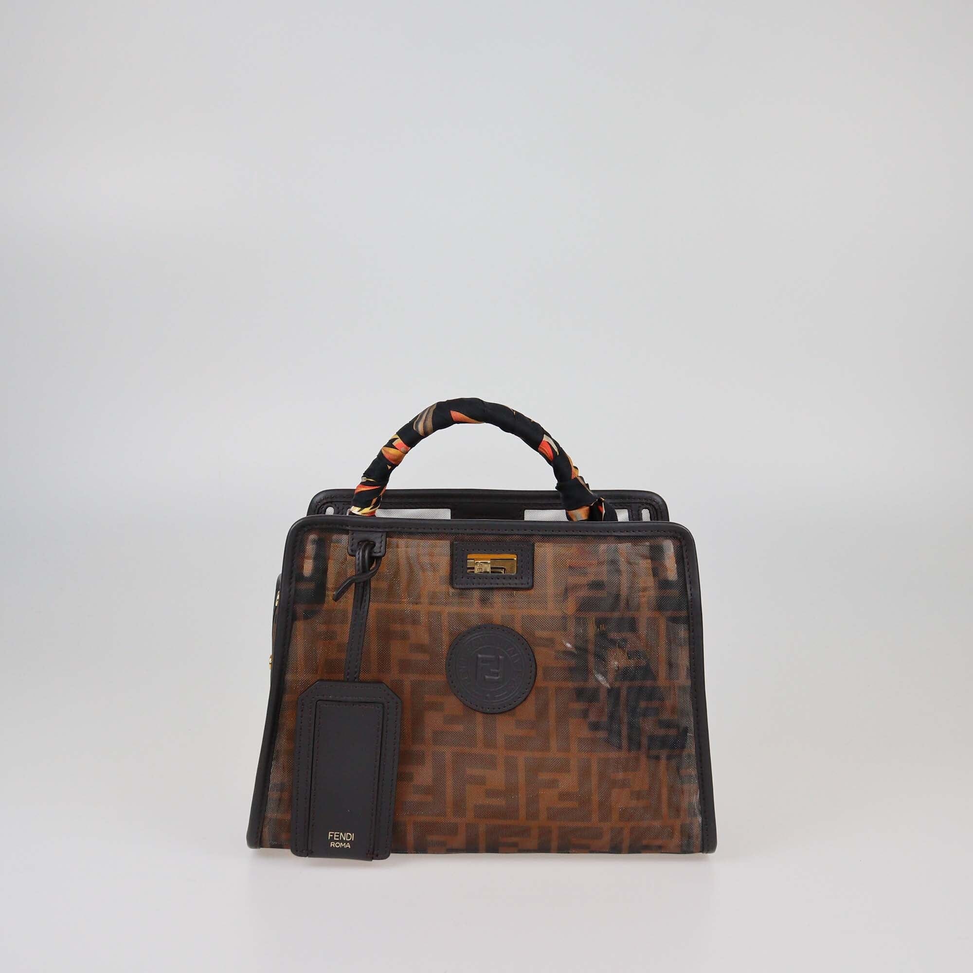Fendi Mustard Yellow Leather Mini Peekaboo Top Handle Bag w/Fendi Defender Cover and Bandeau Womens Fendi 