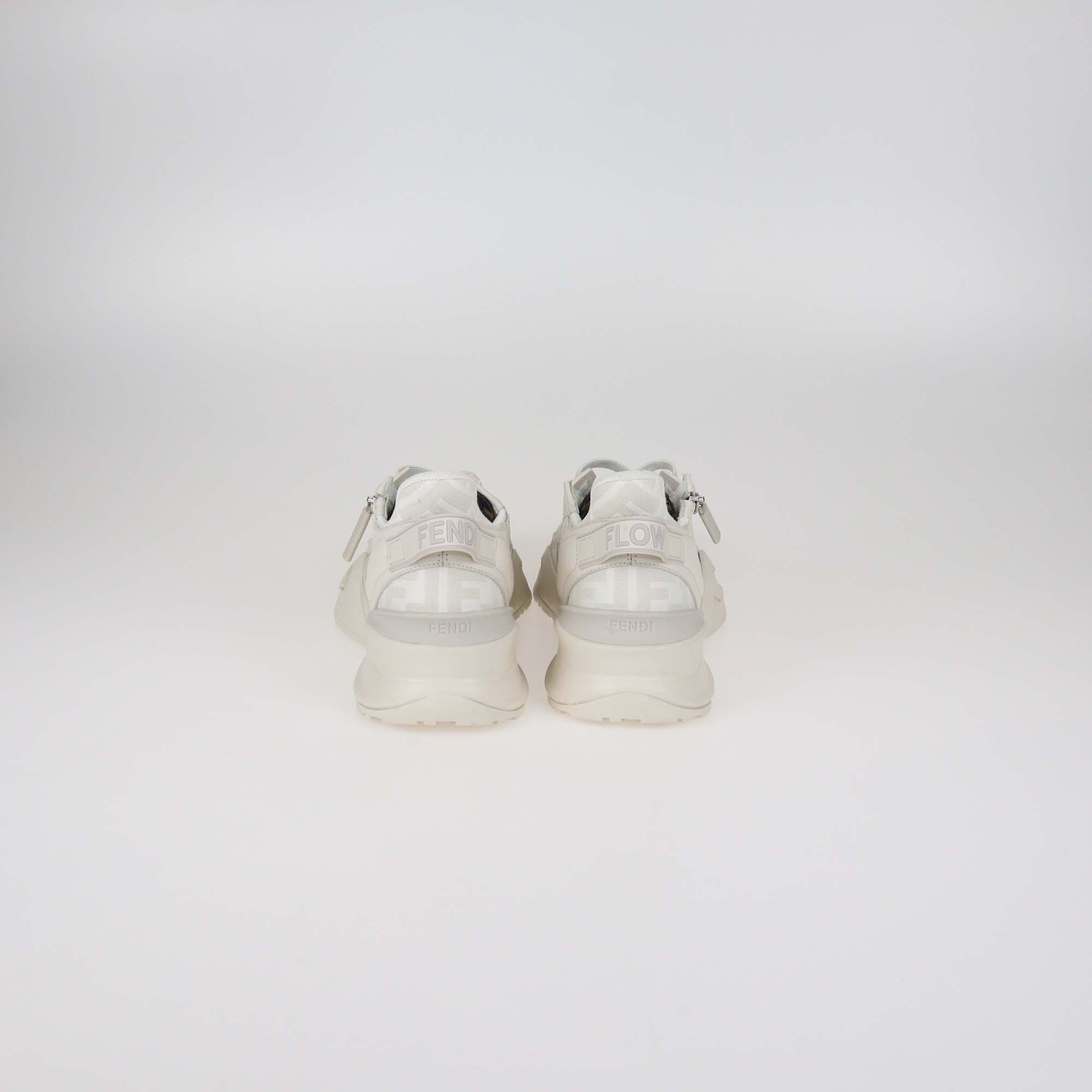 Fendi White FF Fabric and Leather Flow Low Top Sneakers