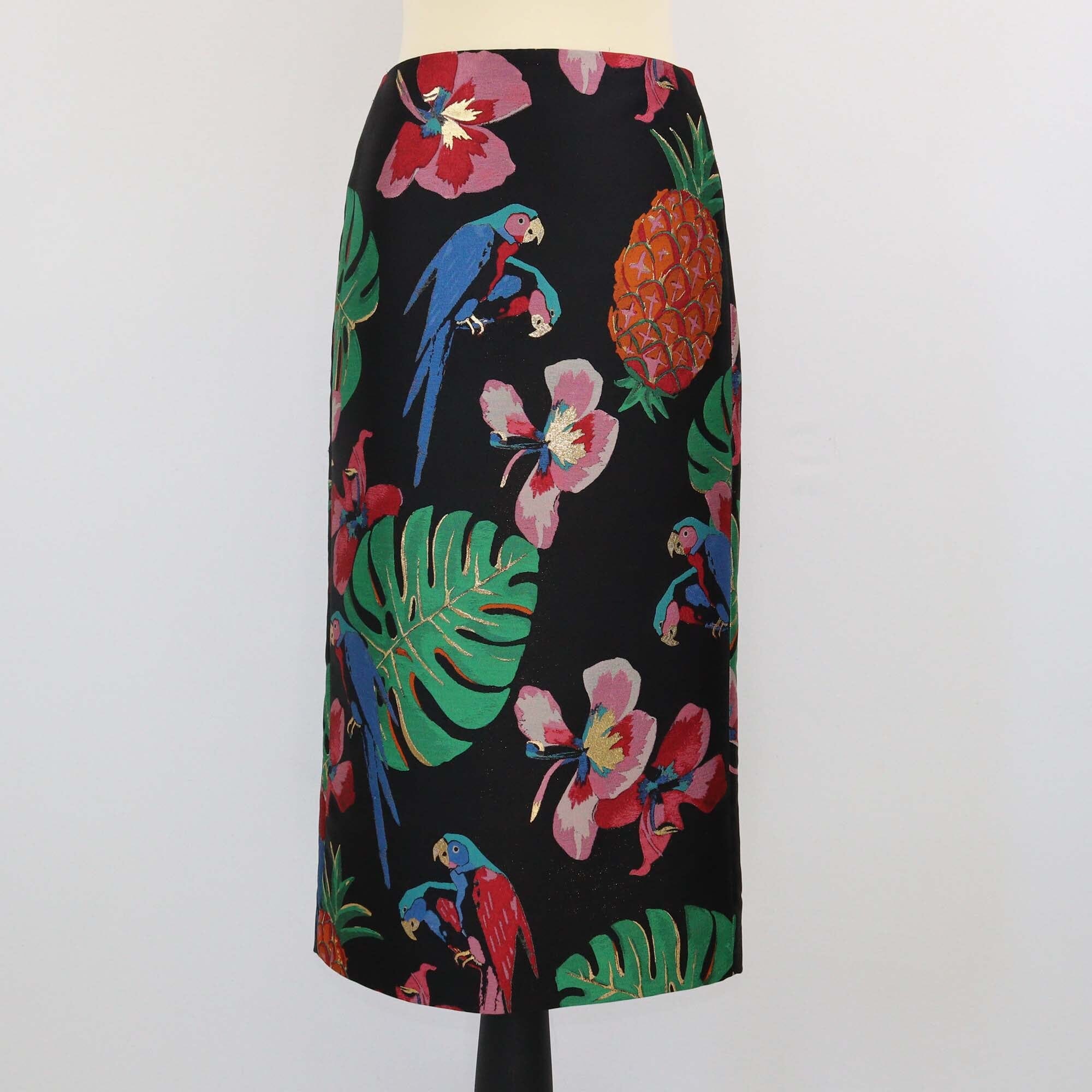 Valentino Black/Multicolor Tropical Print Midi Skirt Womens Valentino 