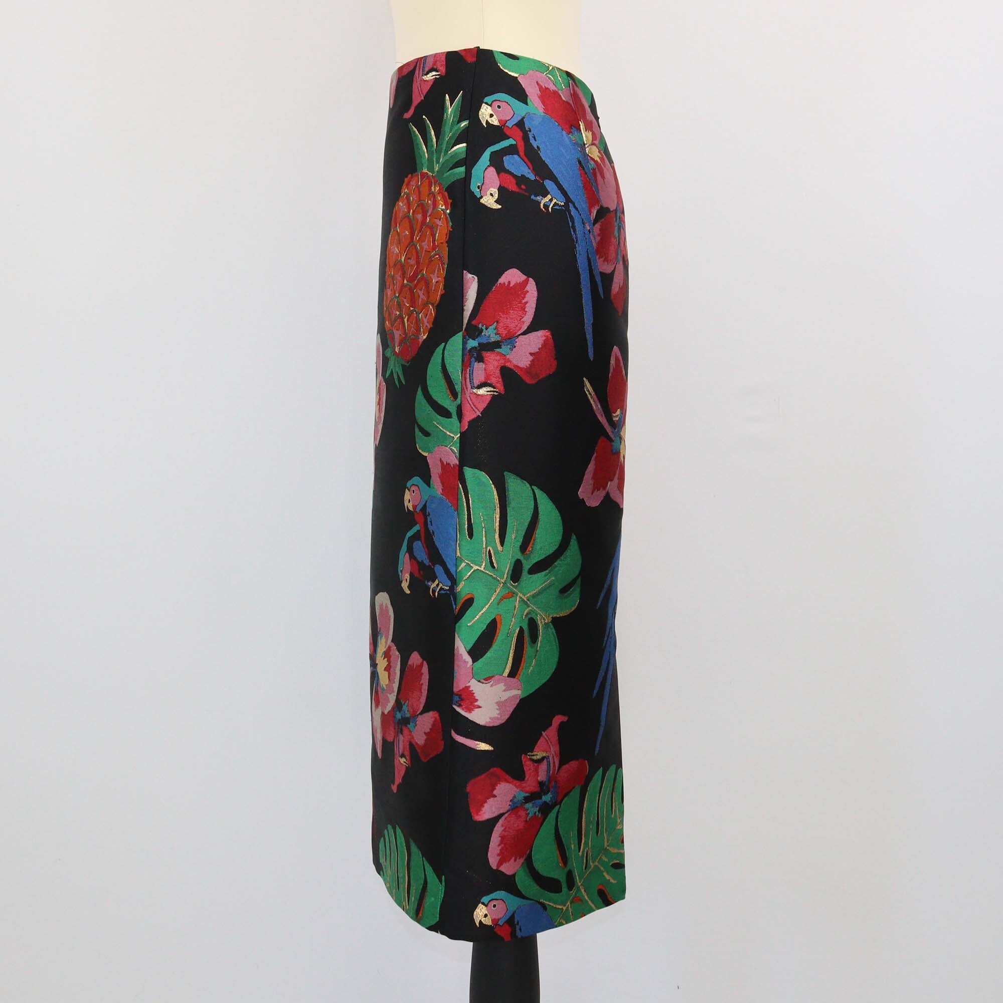 Valentino Black/Multicolor Tropical Print Midi Skirt Womens Valentino 