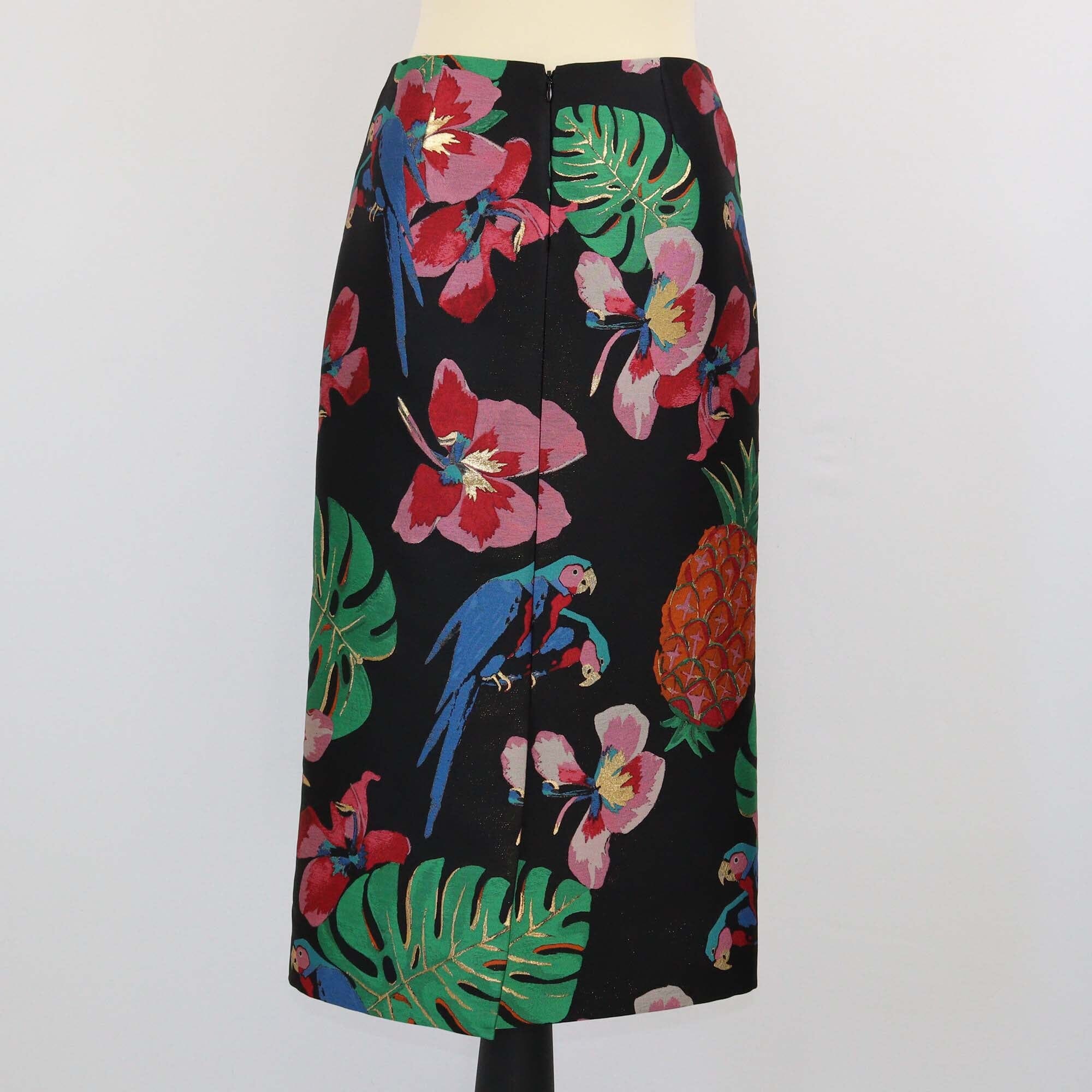 Valentino Black/Multicolor Tropical Print Midi Skirt Womens Valentino 