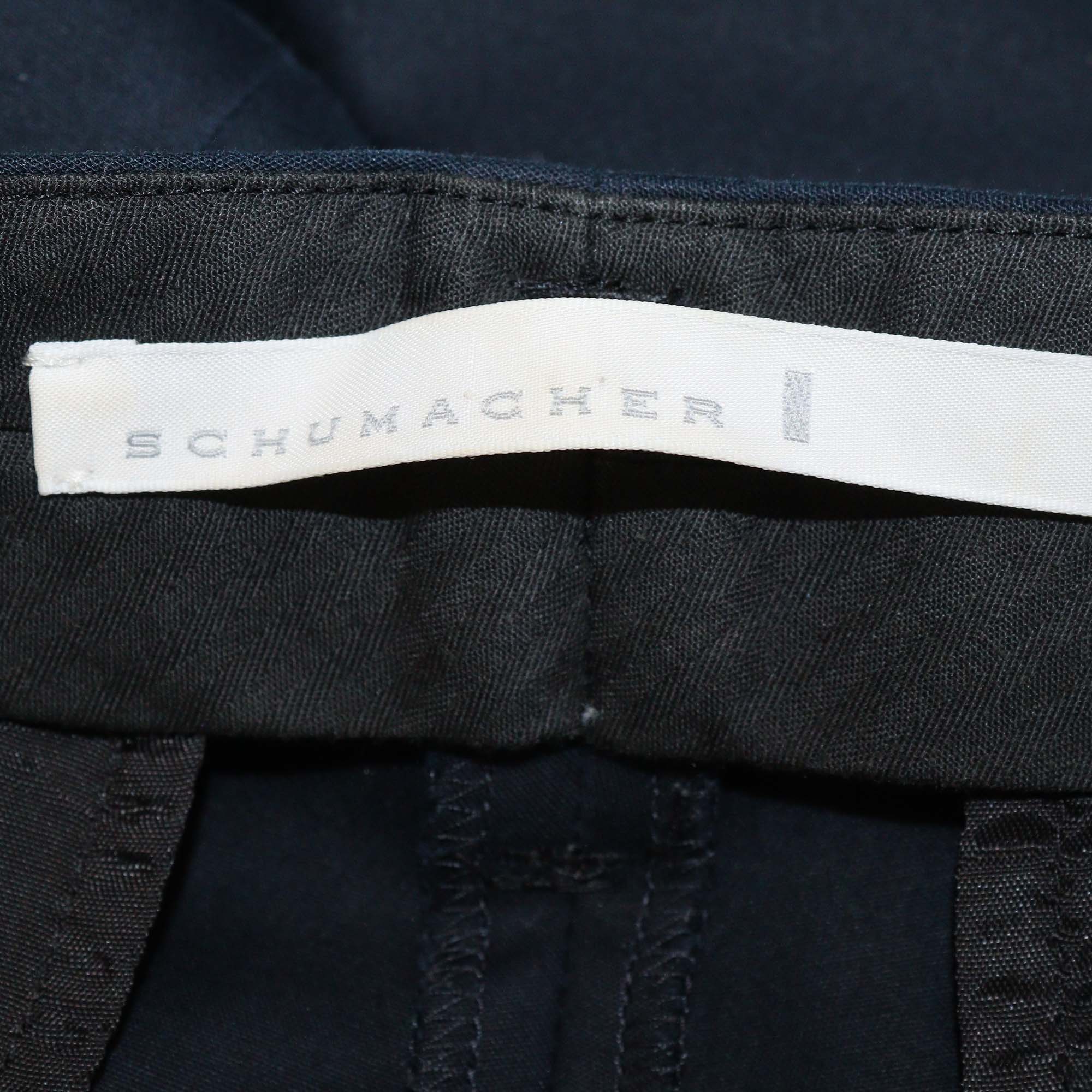 Schumacher Navy Blue Cotton Blended Formal Trouser