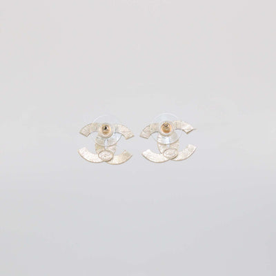 Chanel Pale Gold Tone Metal CC Faux Pearl Stud Earrings