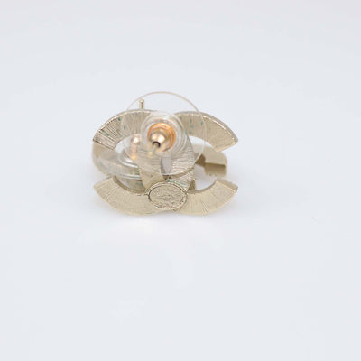 Chanel Pale Gold Tone Metal CC Faux Pearl Stud Earrings