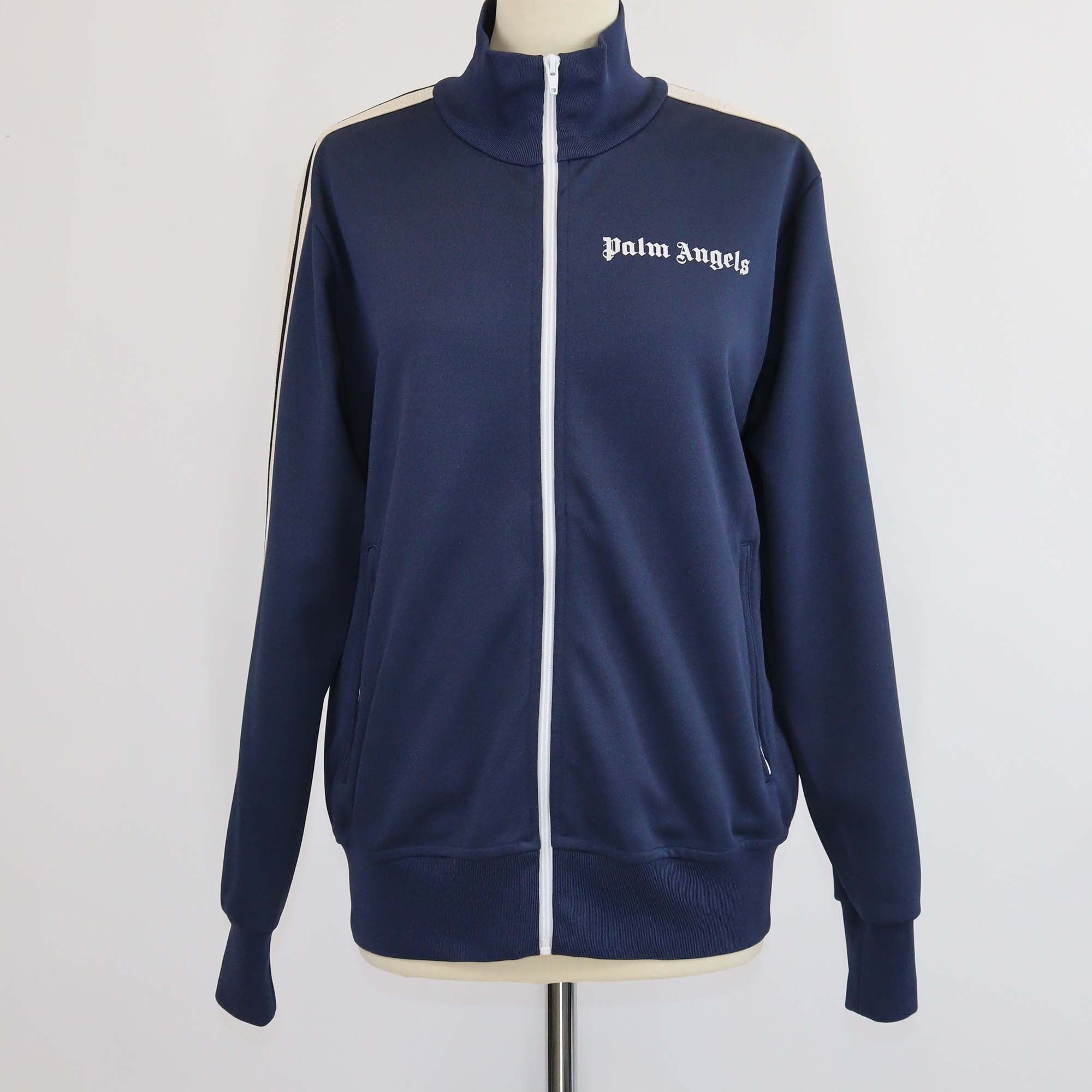 Palm Angels Navy Blue/Beige Nylon Classic Logo Track Jacket