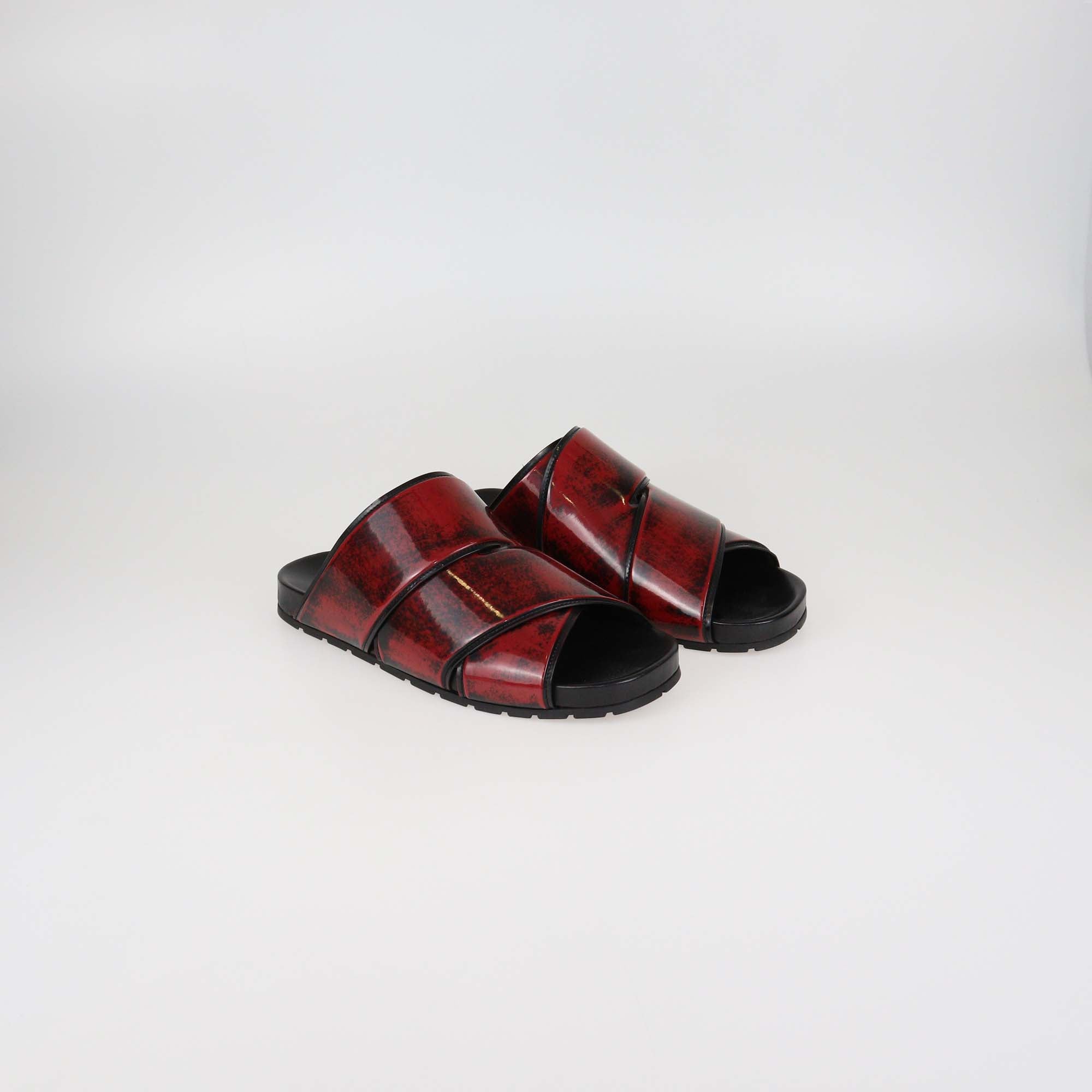 Bottega Veneta Red/Black Patent Leather Bridge Sandals