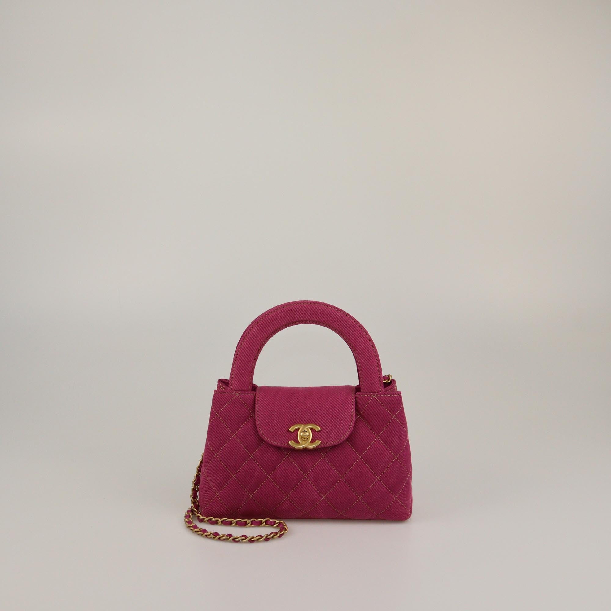 Chanel Fuchsia Quilted Denim Mini Kelly Shopping Bag Womens Chanel 