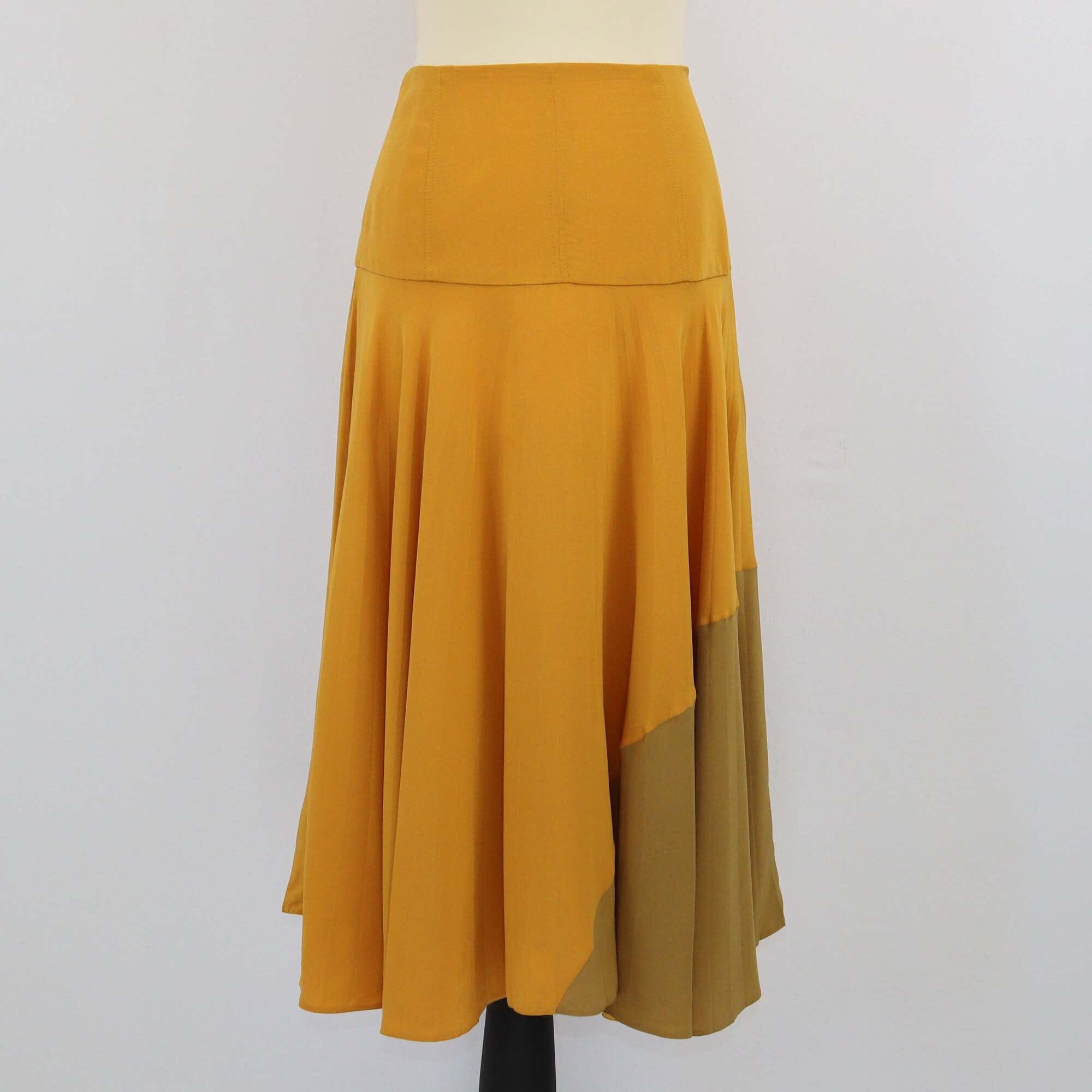 Fendi Mustard Yellow/Brown High Waist Pleated Midi Skirt Womens Fendi 