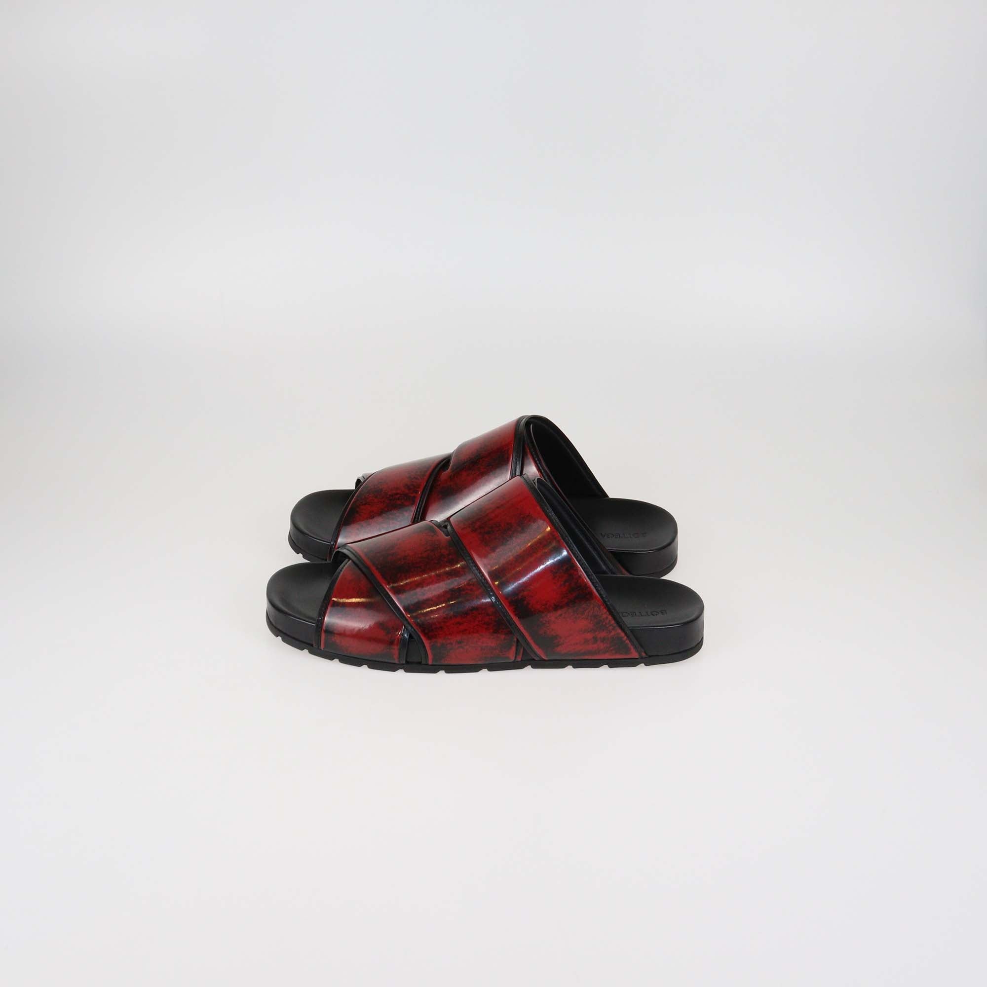 Bottega Veneta Red/Black Patent Leather Bridge Sandals