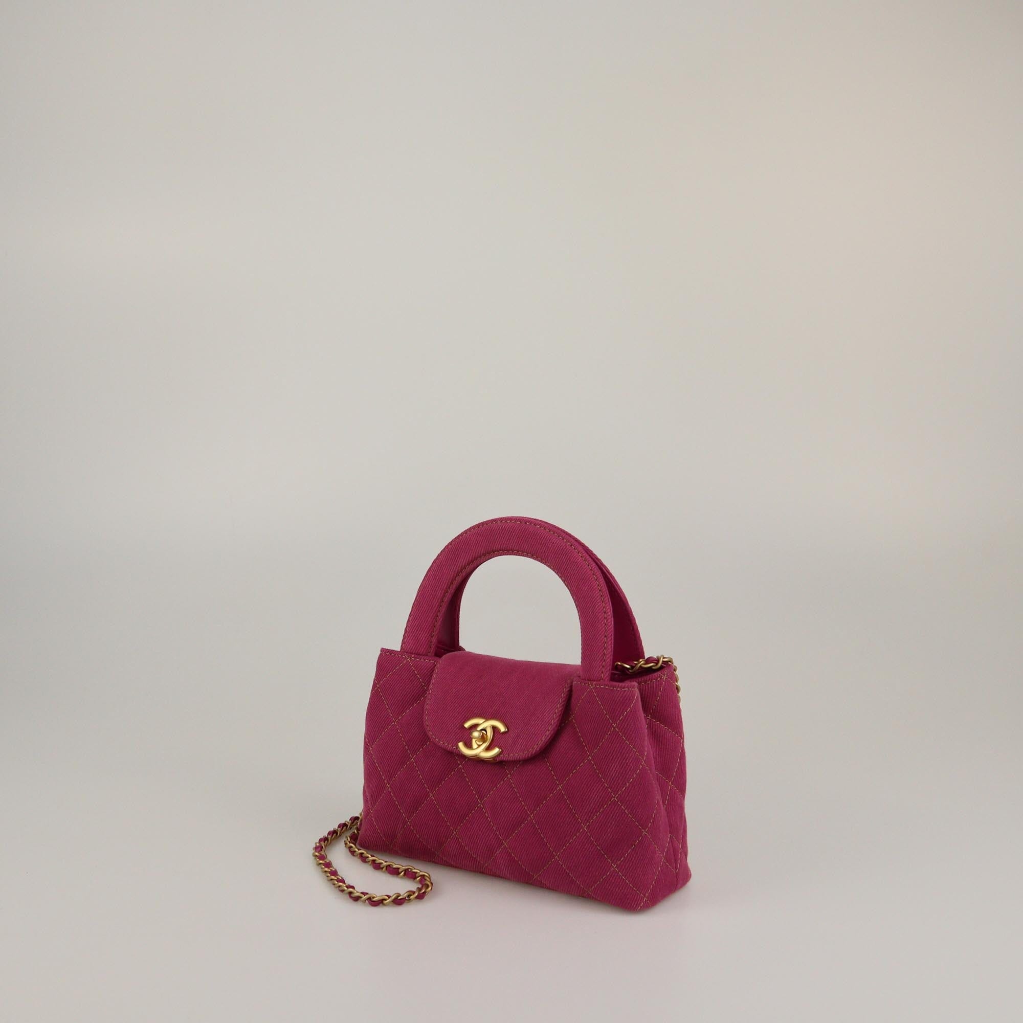 Chanel Fuchsia Quilted Denim Mini Kelly Shopping Bag Womens Chanel 