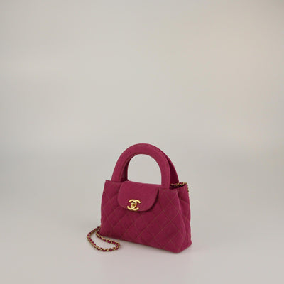 Chanel Fuchsia Quilted Denim Mini Kelly Shopping Bag Womens Chanel 