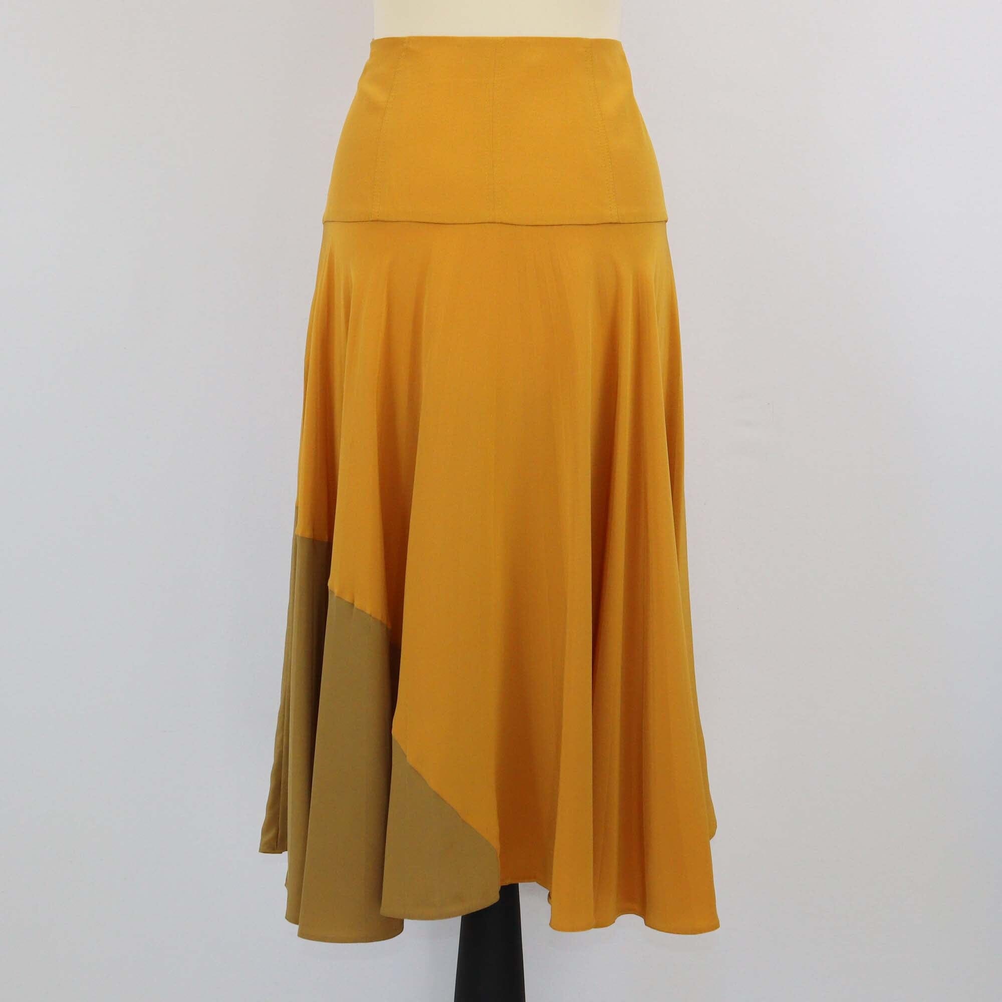 Fendi Mustard Yellow/Brown High Waist Pleated Midi Skirt Womens Fendi 