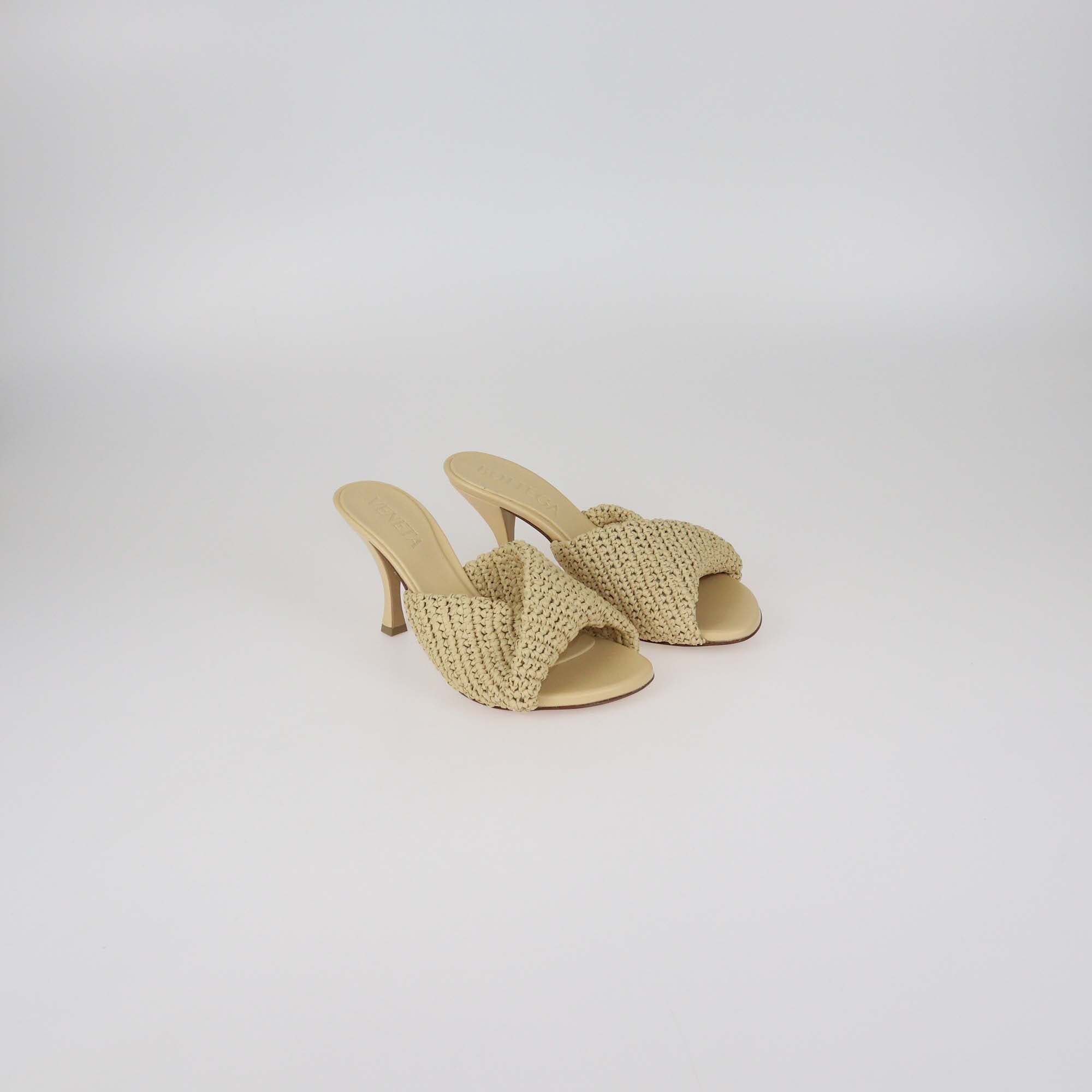 Bottega Veneta Natural Raffia Mid Heel Blink Mules