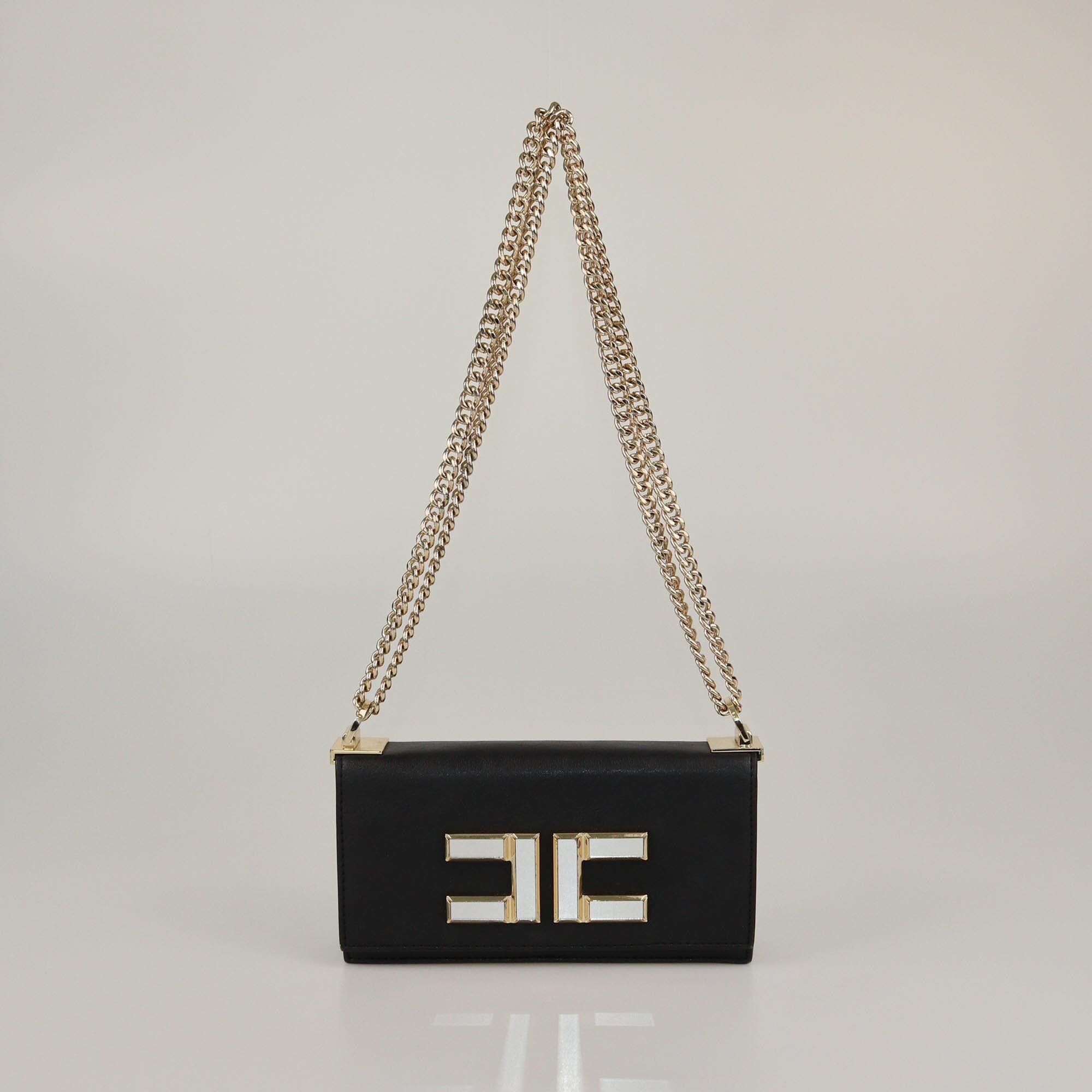 Elisabetta Franchi Black Mirror Logo Chain Shoulder Bag Womens Elisabetta Franchi 