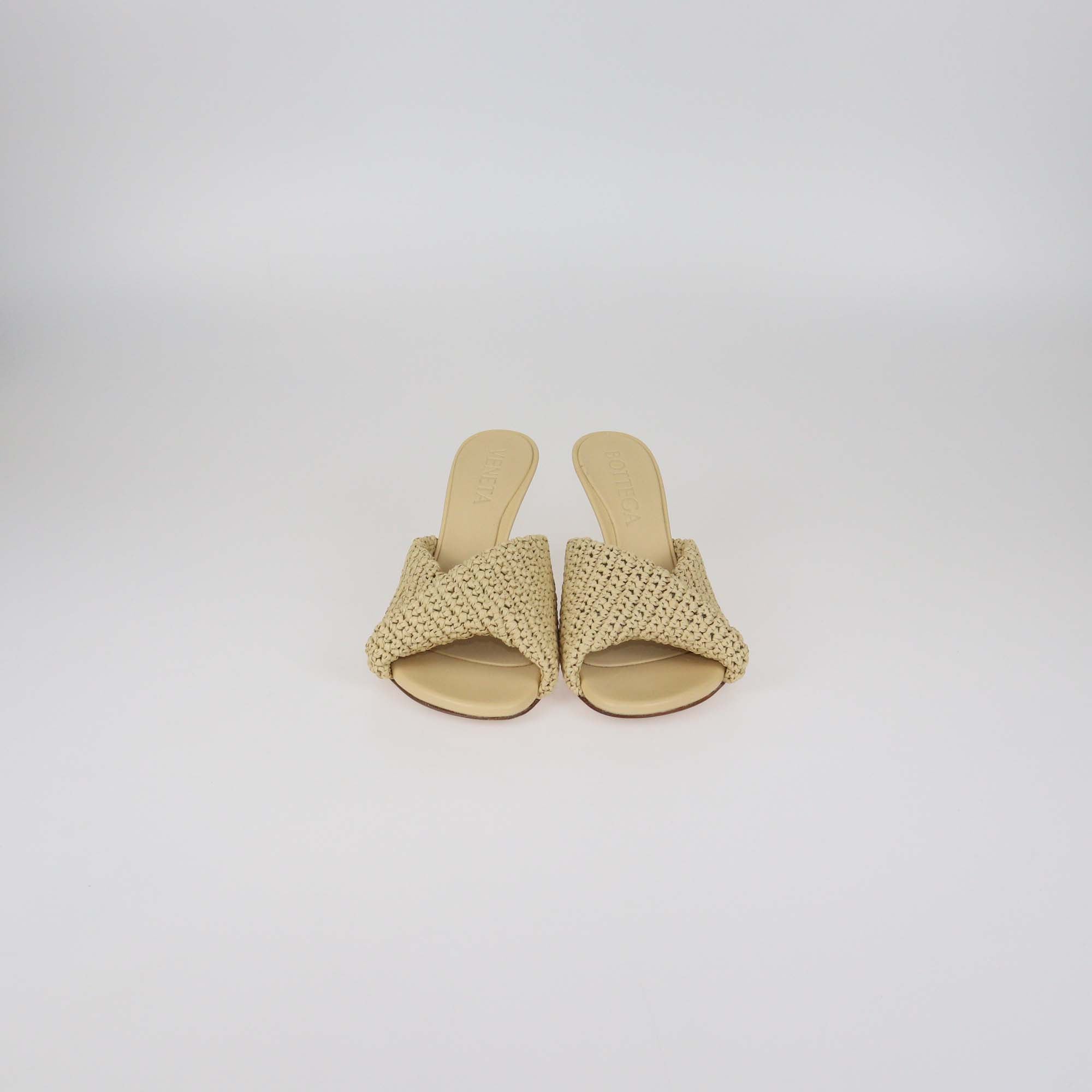 Bottega Veneta Natural Raffia Mid Heel Blink Mules