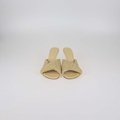 Bottega Veneta Natural Raffia Mid Heel Blink Mules