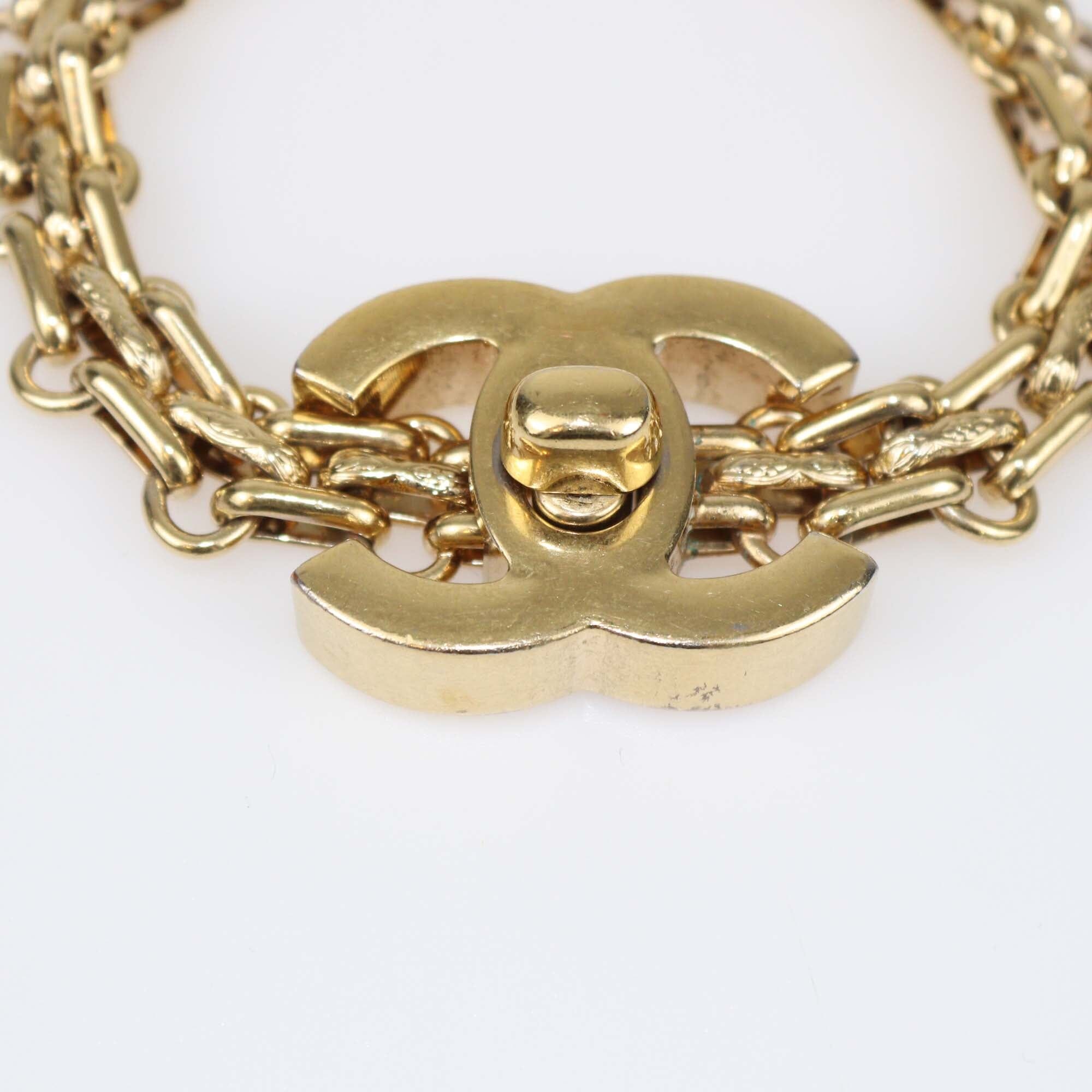 Chanel Gold Tone CC Turnlock Chain Link Bracelet Womens Chanel 