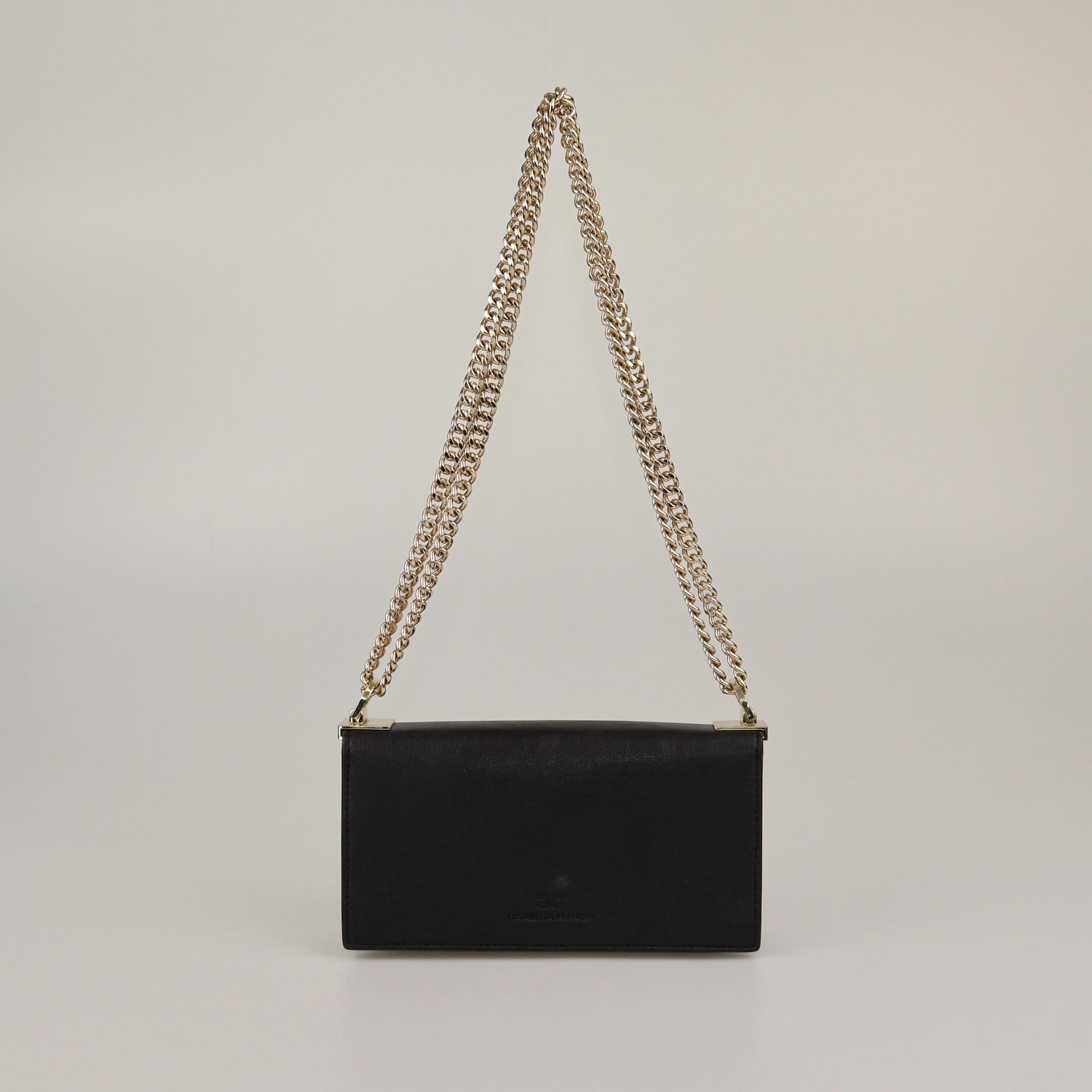 Elisabetta Franchi Black Mirror Logo Chain Shoulder Bag Womens Elisabetta Franchi 