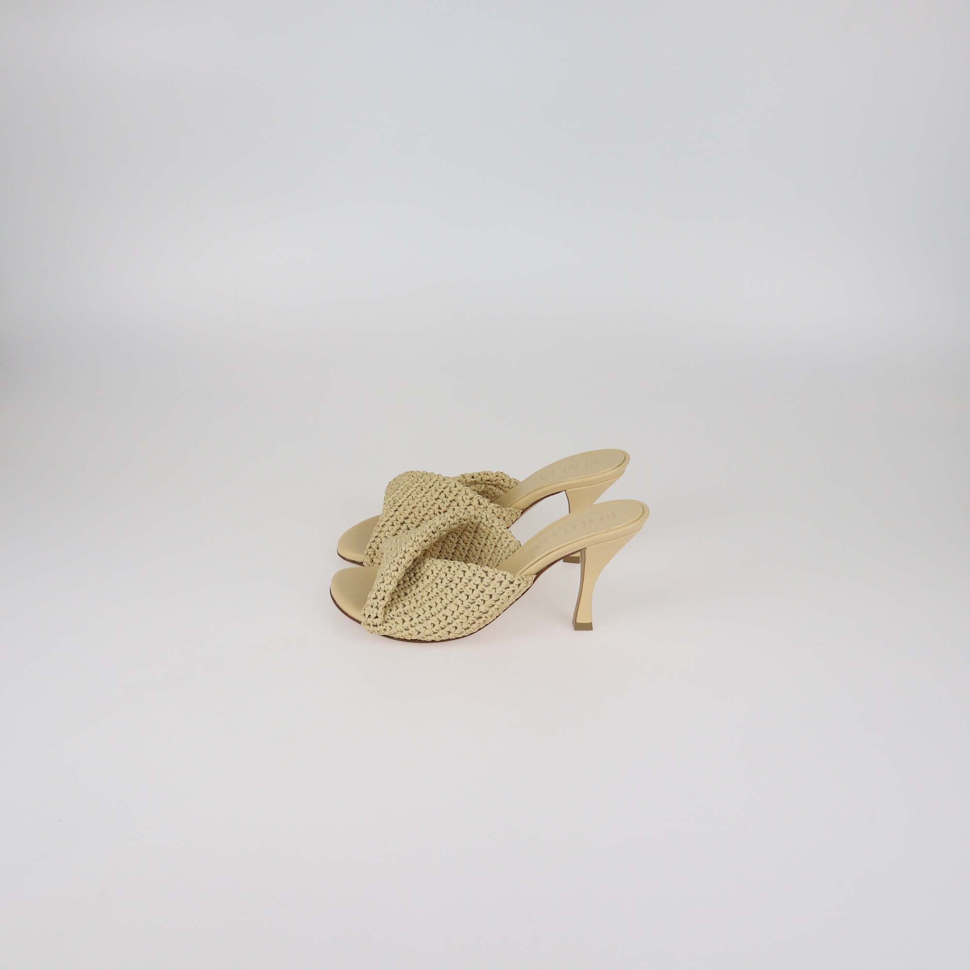 Bottega Veneta Natural Raffia Mid Heel Blink Mules