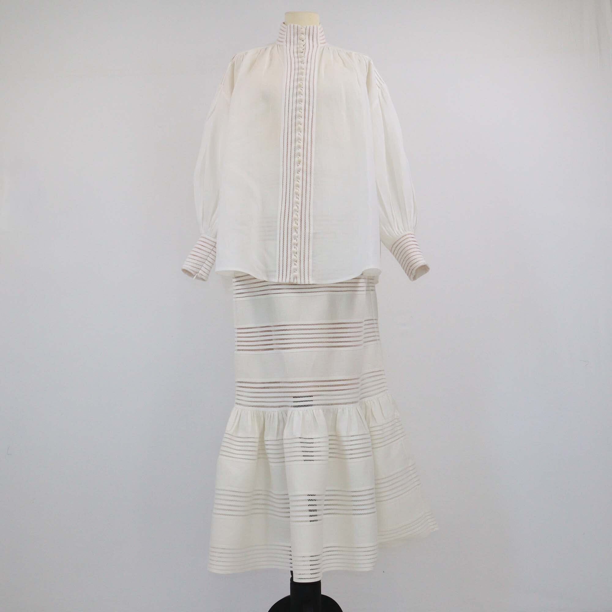 Zimmermann White Corsage Linear Long Sleeve Blouse & Skirt Womens Zimmermann 