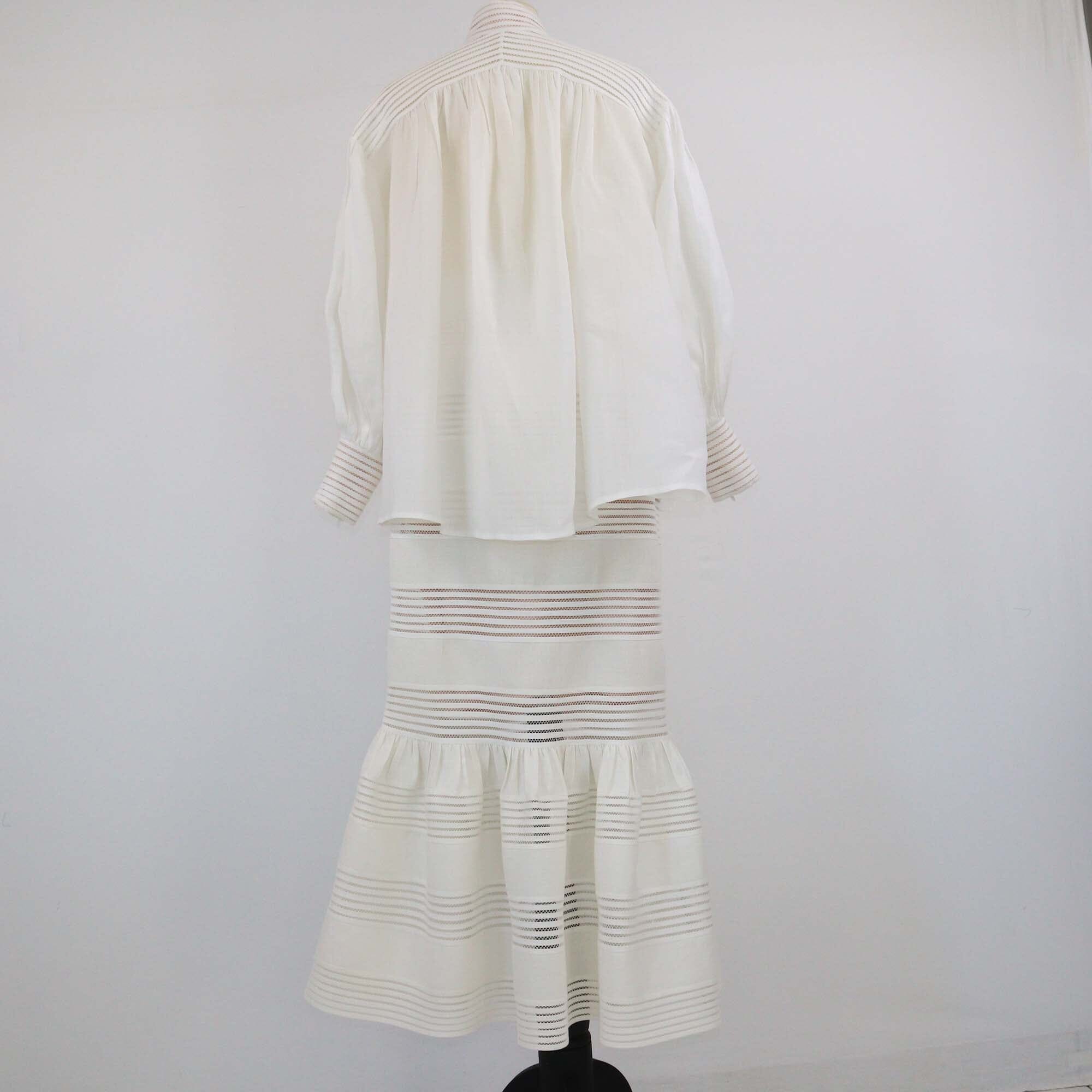 Zimmermann White Corsage Linear Long Sleeve Blouse & Skirt Womens Zimmermann 