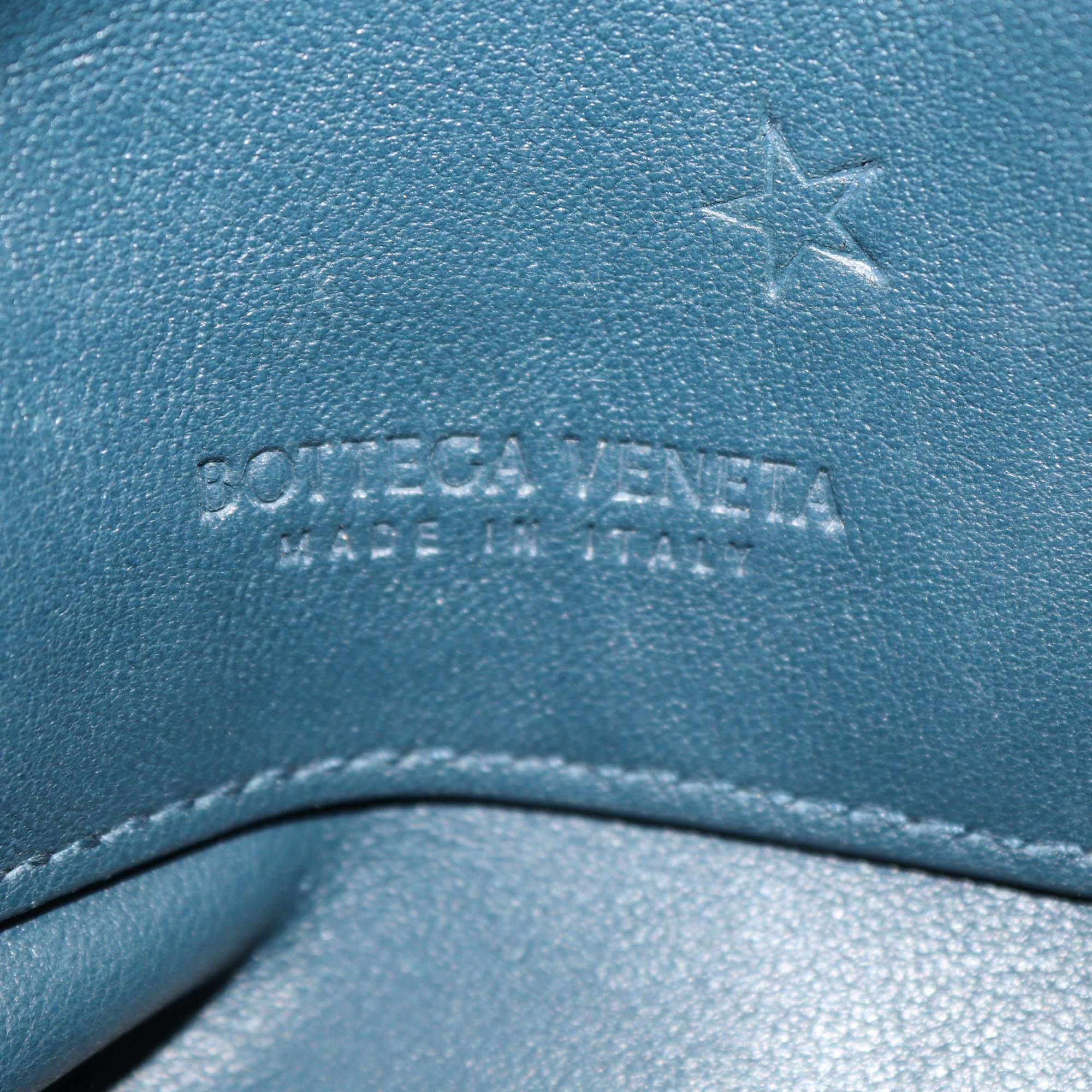 Bottega Veneta Dark Teal Blue Intrecciato Leather Prism Pouch