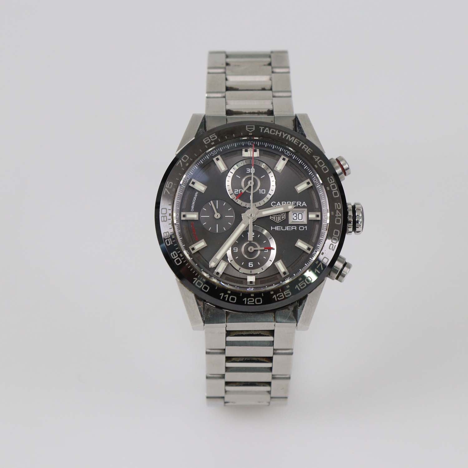 Tag Heuer Grey Dial Stainless Steel Ceramic Carrera Watch 43 mm