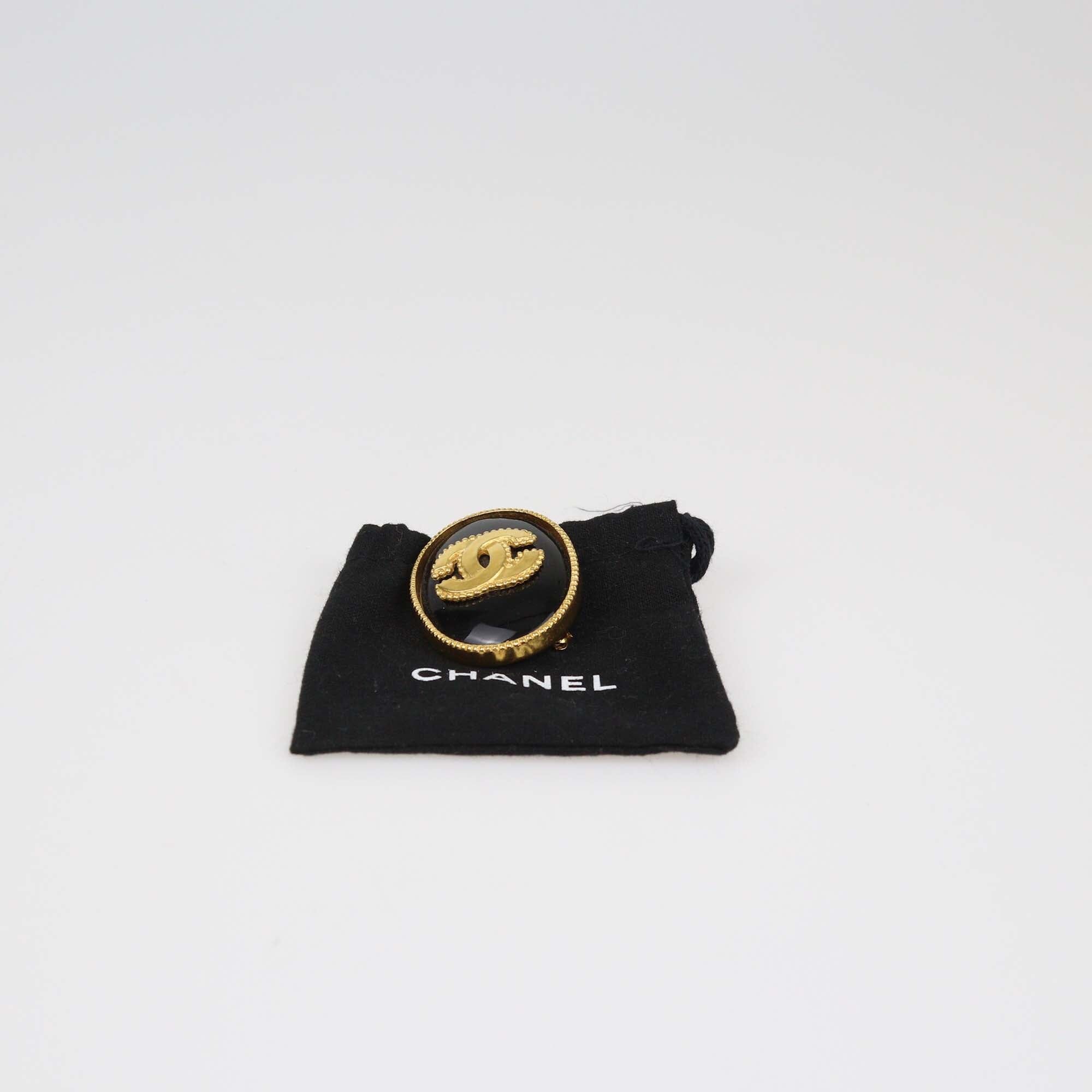 Chanel Gold/Black Vintage CC Brooch Womens Chanel 