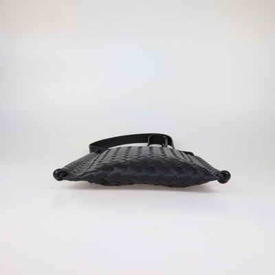 Bottega Veneta Black Intrecciato Leather Large Flat Loop Messenger Bag