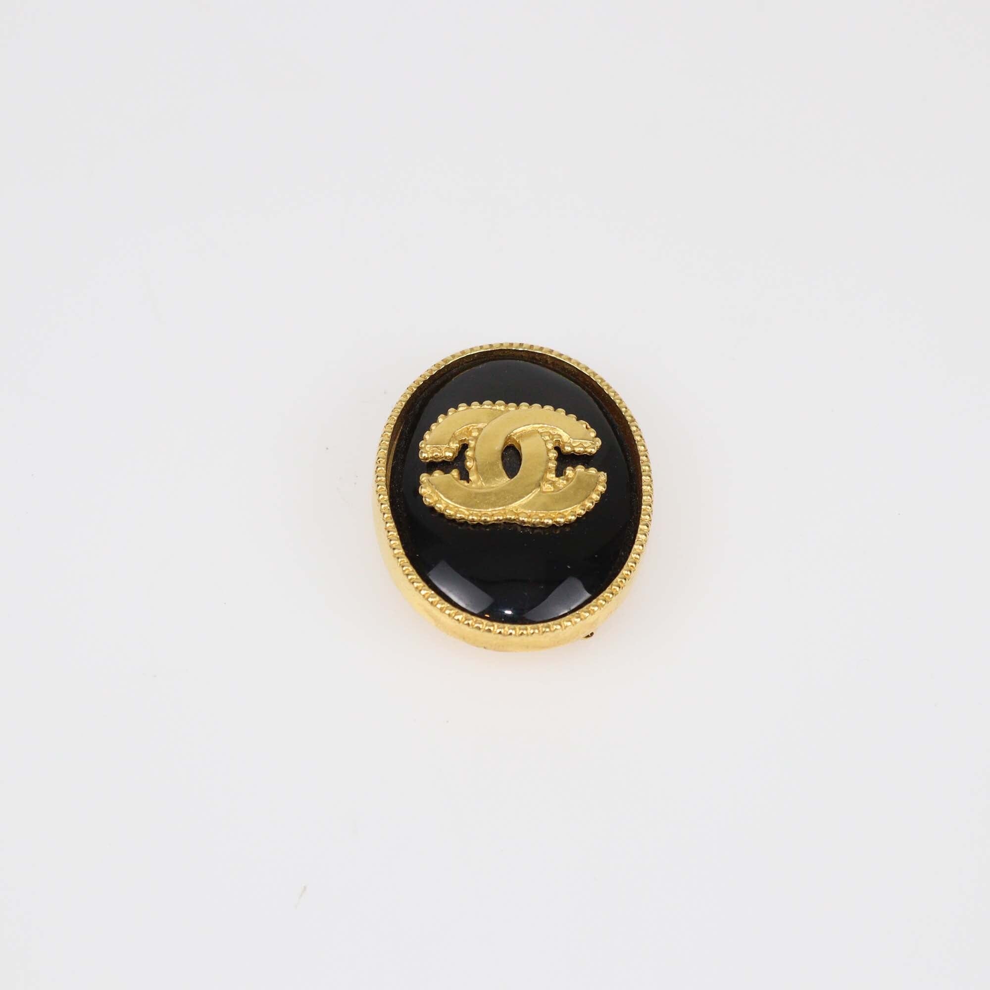 Chanel Gold/Black Vintage CC Brooch Womens Chanel 