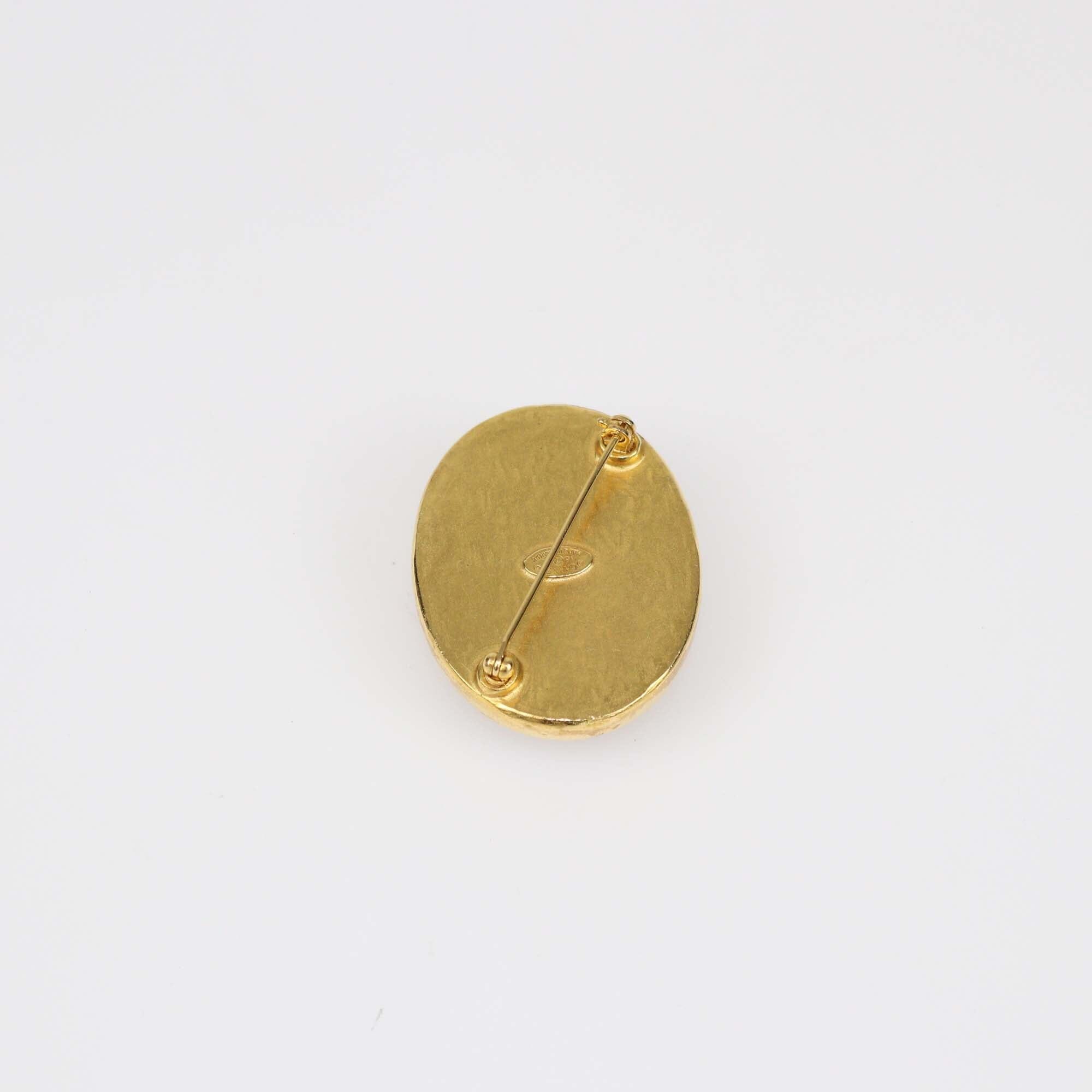 Chanel Gold/Black Vintage CC Brooch Womens Chanel 