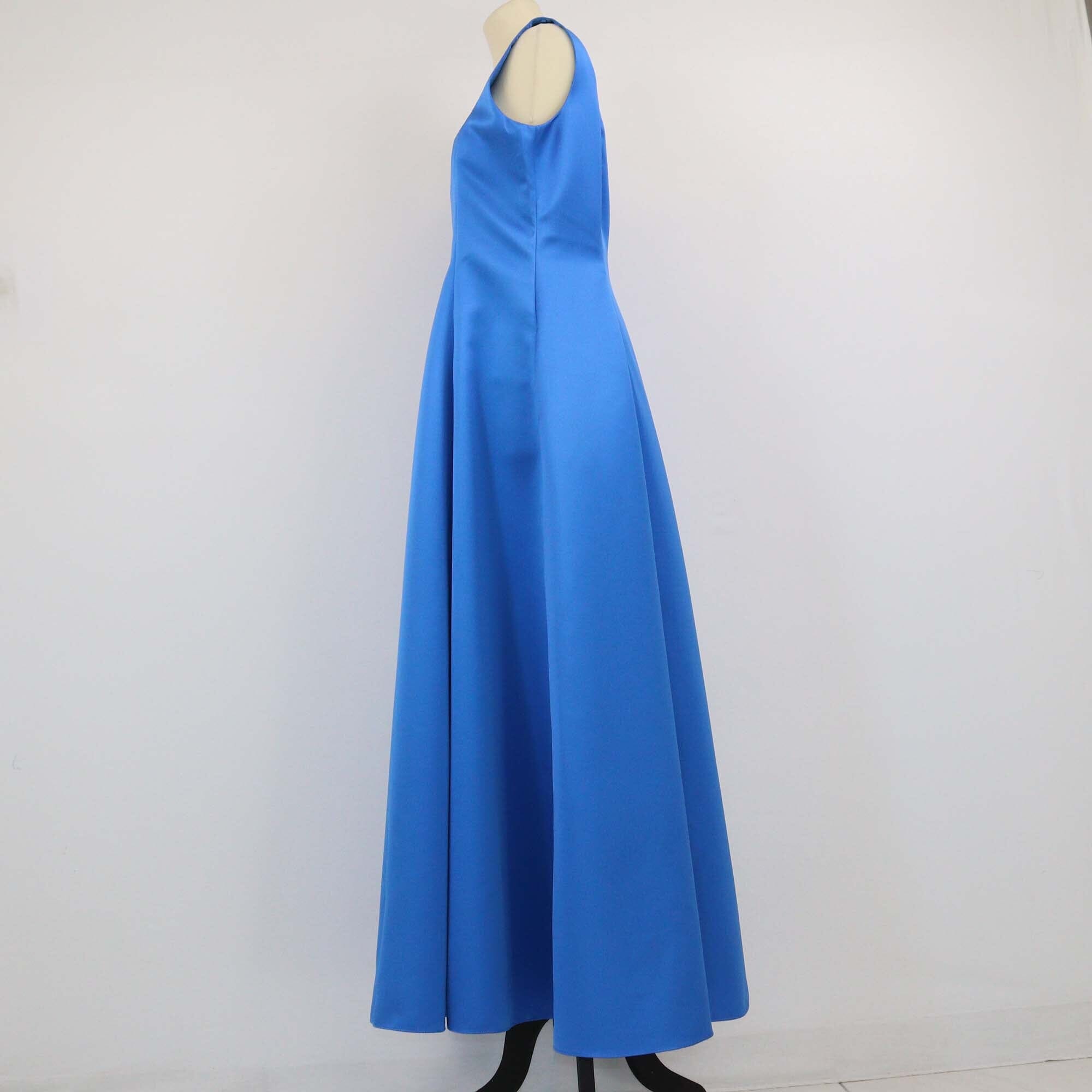 CH Carolina Herrera Blue Pleated Sleeveless Maxi Dress Womens CH Carolina Herrera 