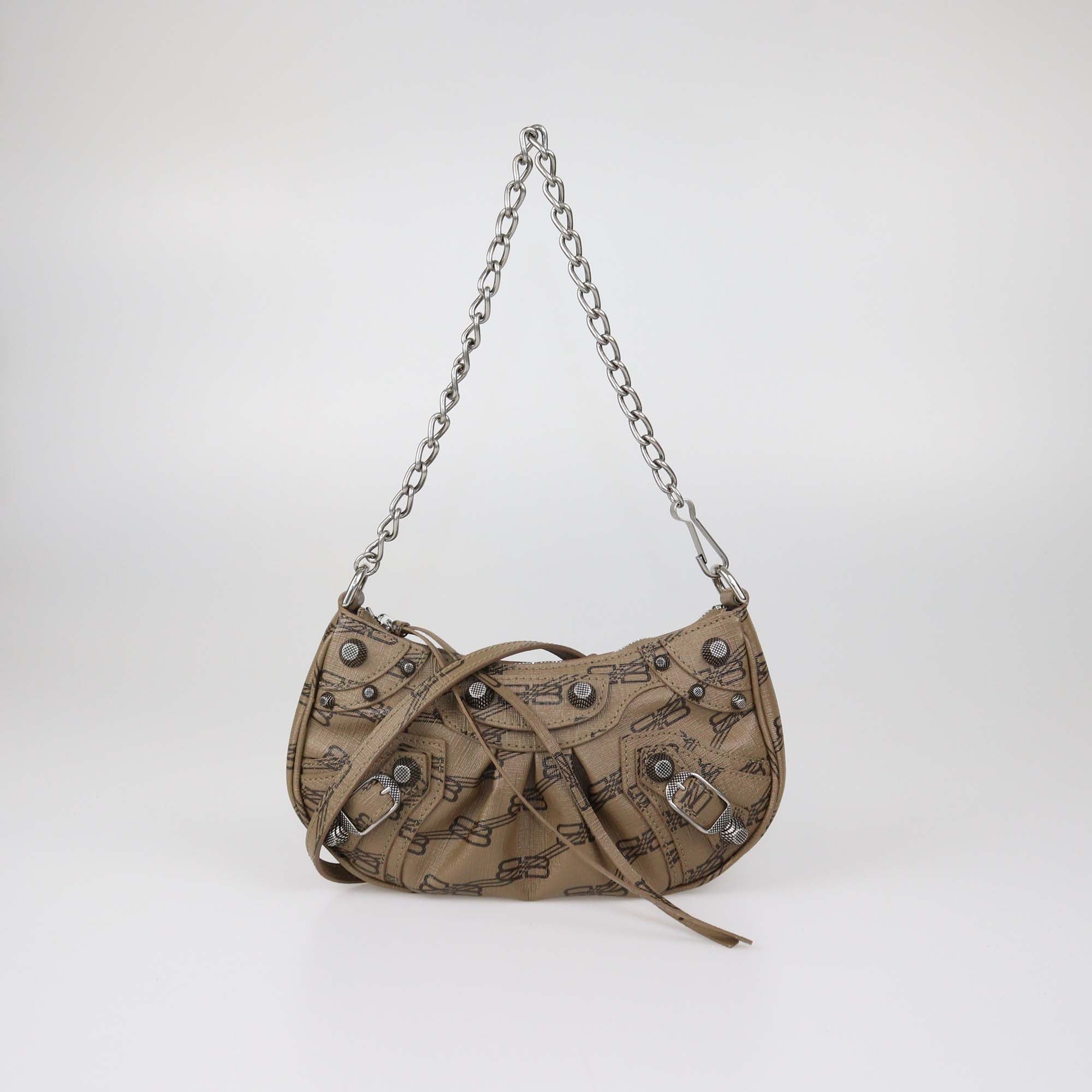 Balenciaga Brown BB Coated Canvas Mini Le Cagole Crossbody Bag