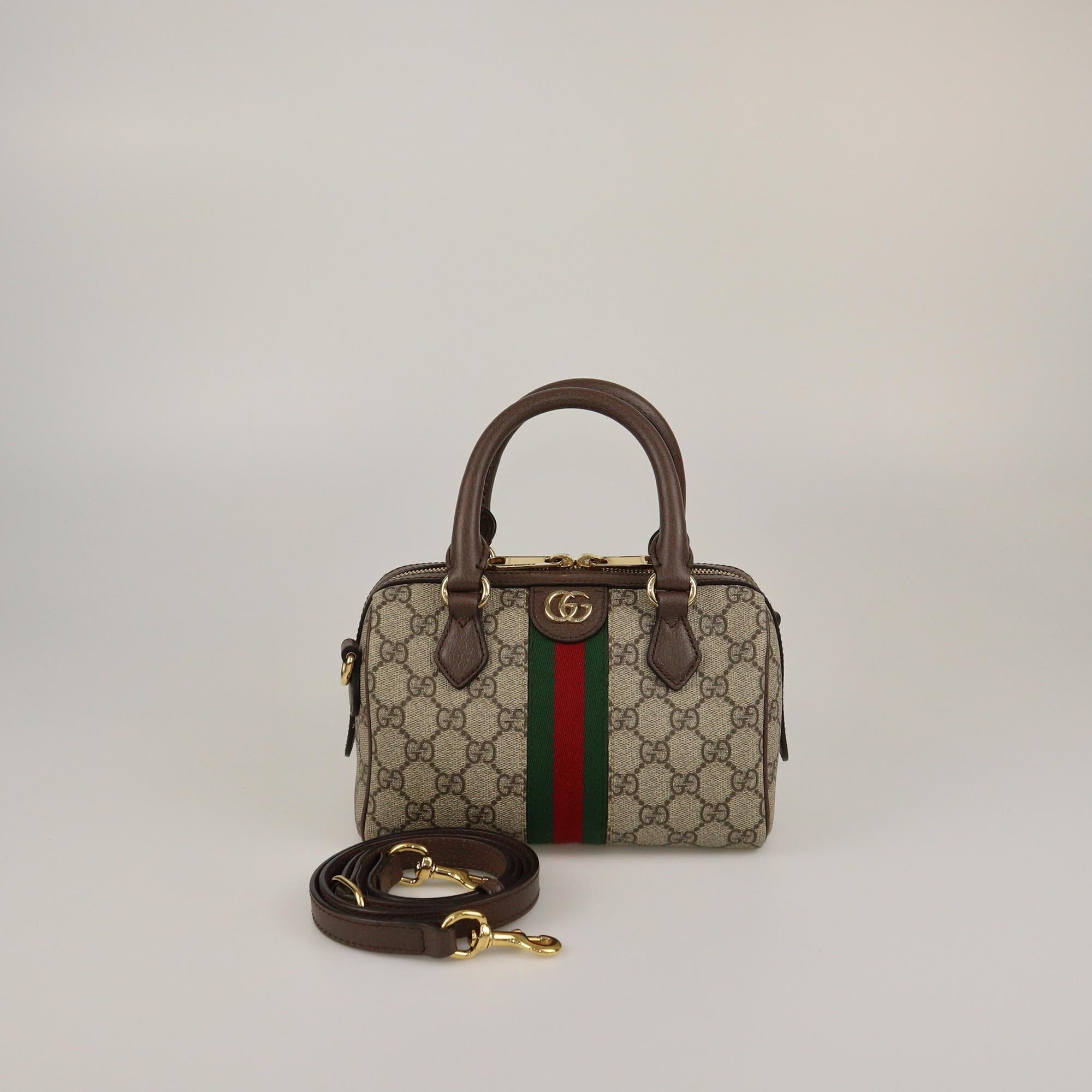 Gucci Beige/Ebony GG Canvas Small Ophidia Boston Bag Womens Gucci 