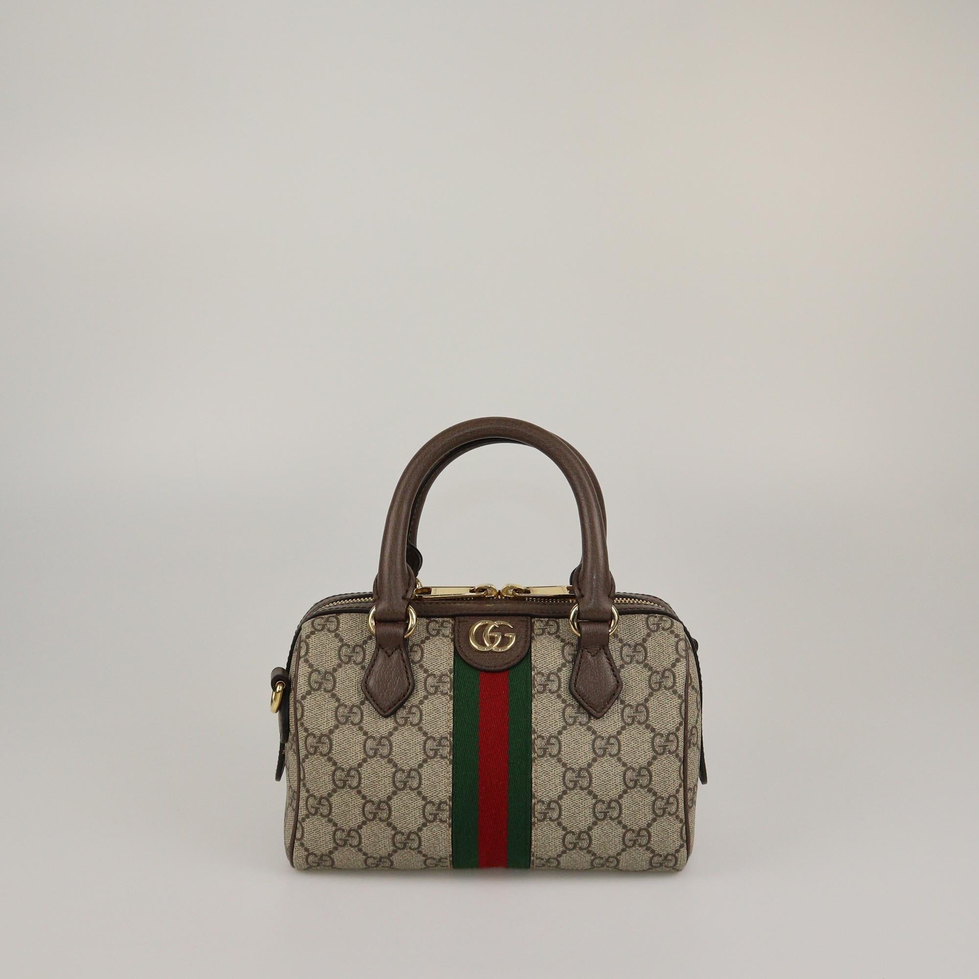 Gucci Beige/Ebony GG Canvas Small Ophidia Boston Bag Womens Gucci 